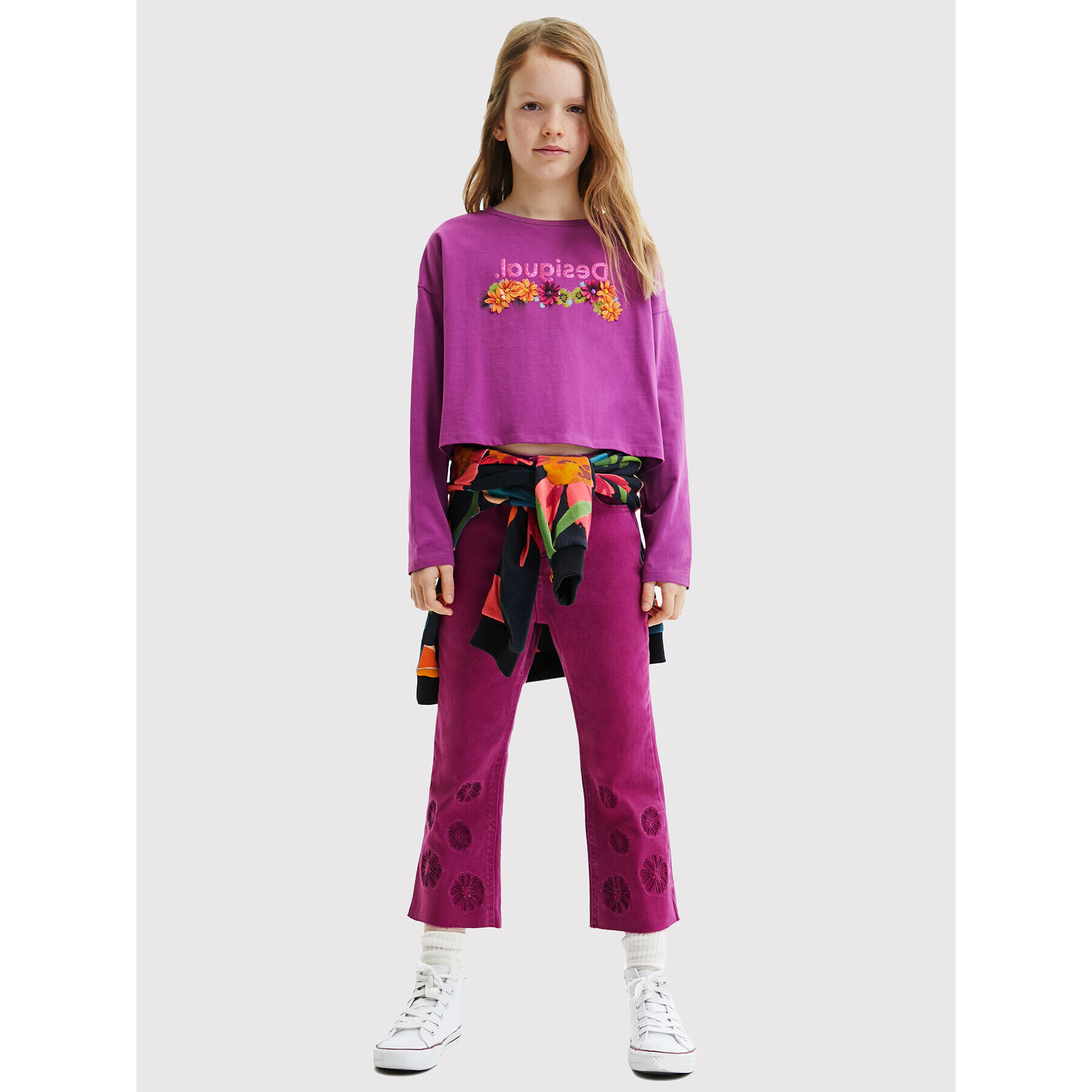 Desigual Bluză Angela 22WGTK20 Violet Cropp Flare Fit - Pled.ro