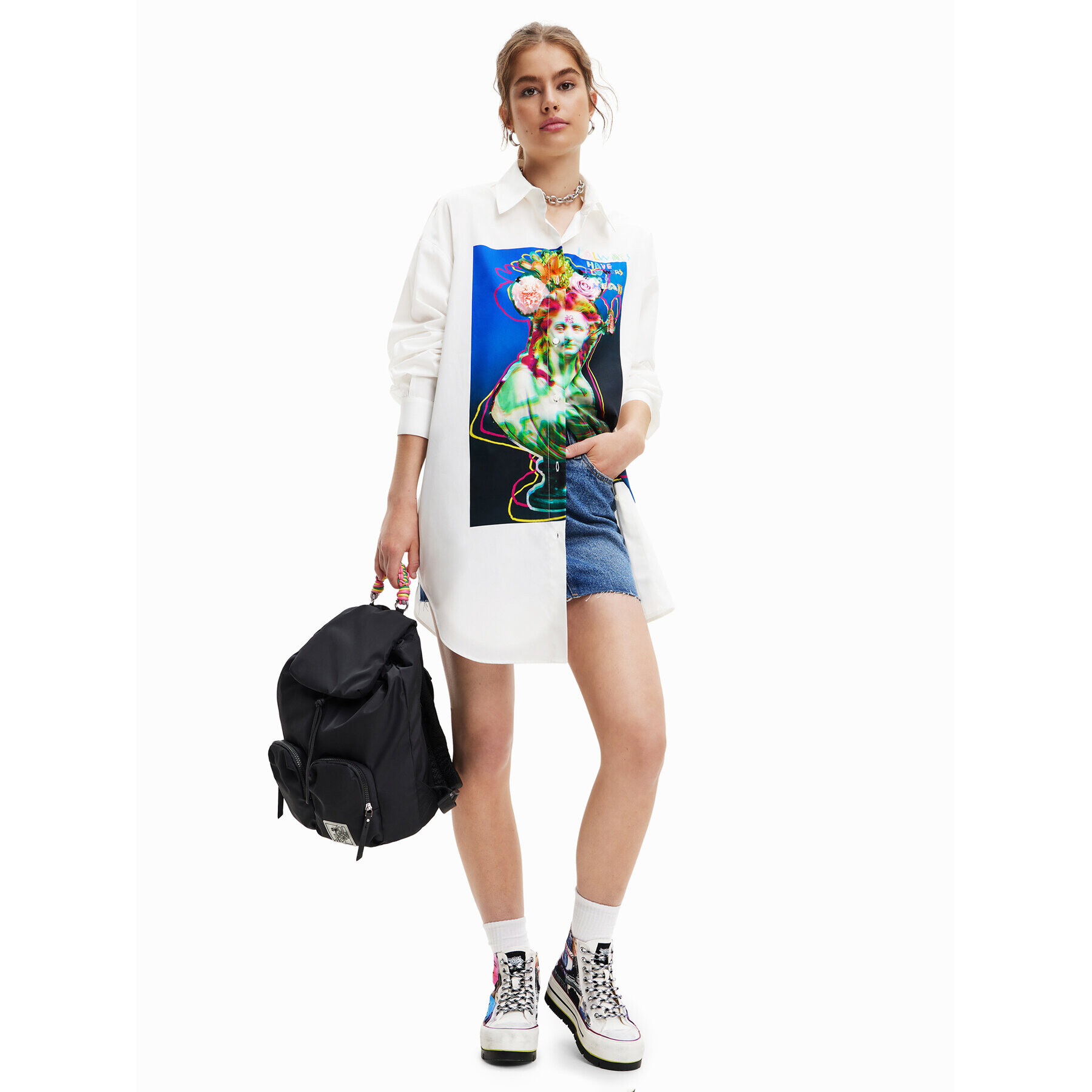 Desigual Cămașă Daphne 23SWCW22 Alb Oversize - Pled.ro