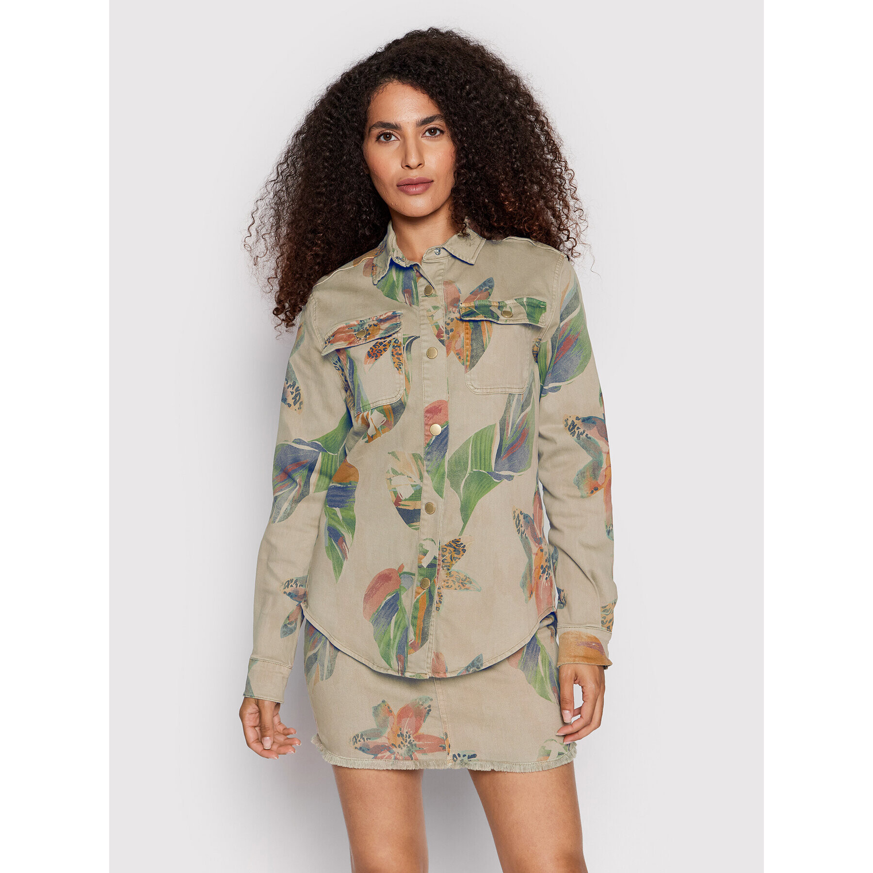 Desigual cămașă de blugi Flower 22SWCN04 Bej Oversize - Pled.ro