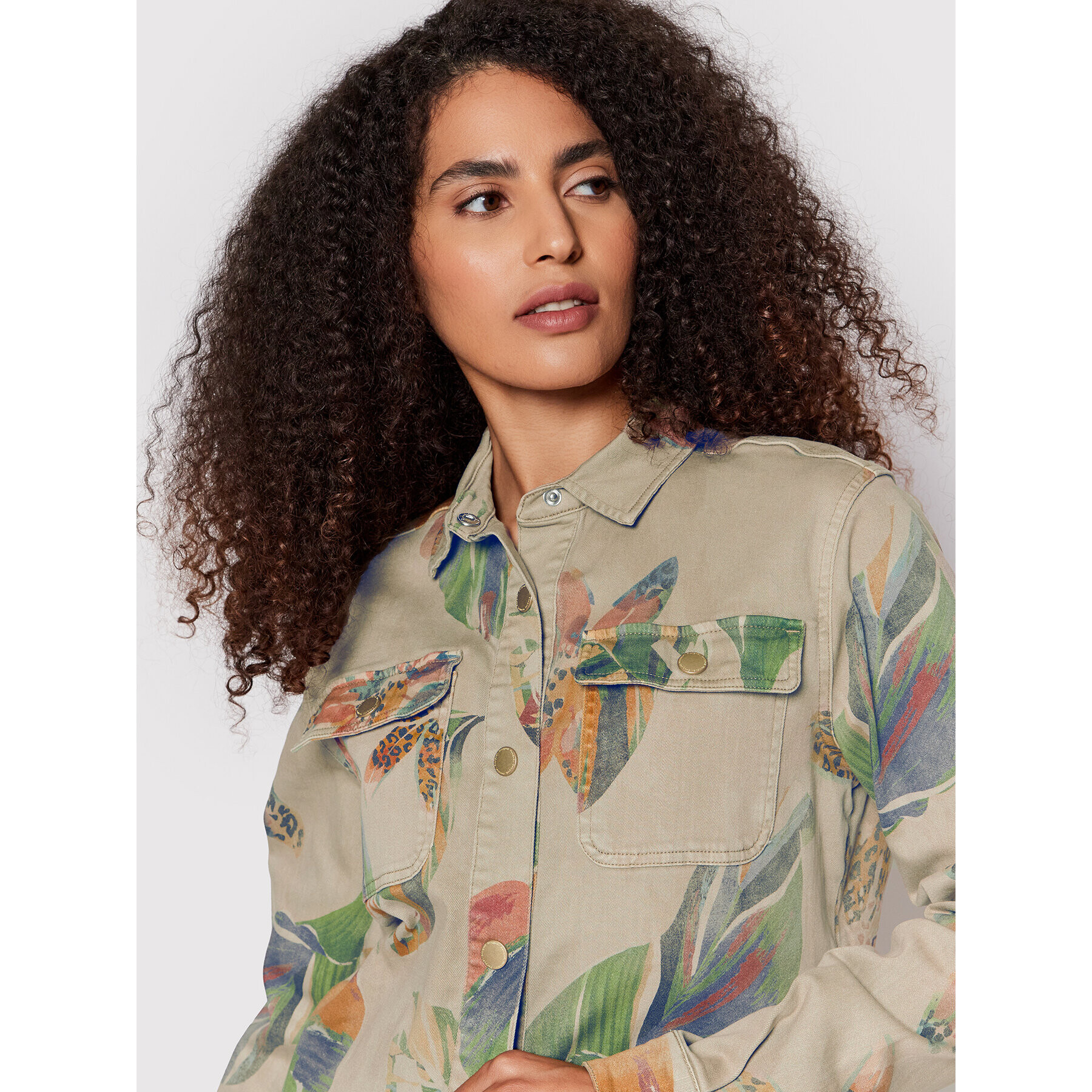 Desigual cămașă de blugi Flower 22SWCN04 Bej Oversize - Pled.ro