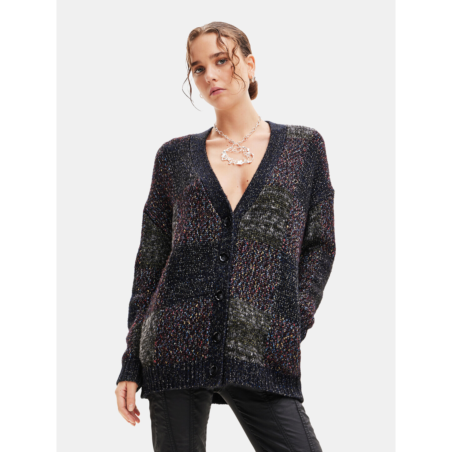 Desigual Cardigan 23WWJF09 Negru Oversize - Pled.ro