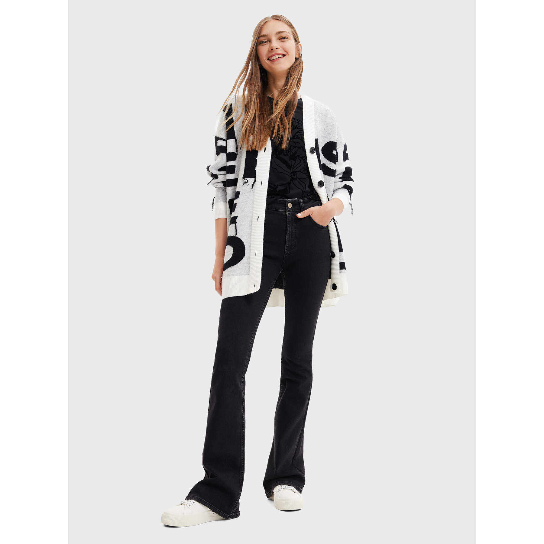 Desigual Cardigan Ivet 22WWJFAE Gri Oversize - Pled.ro