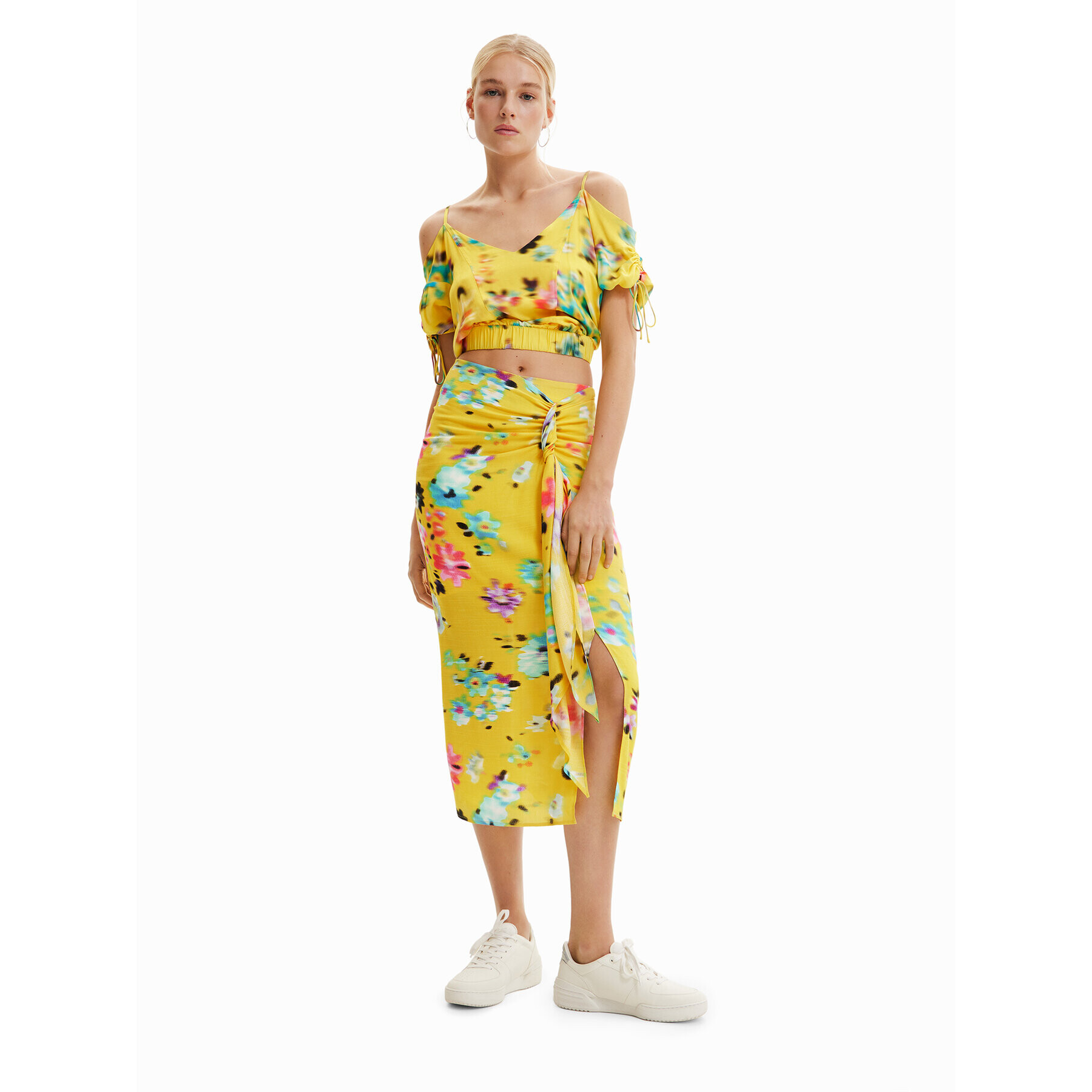 Desigual Fustă midi 23SWFW19 Galben Regular Fit - Pled.ro