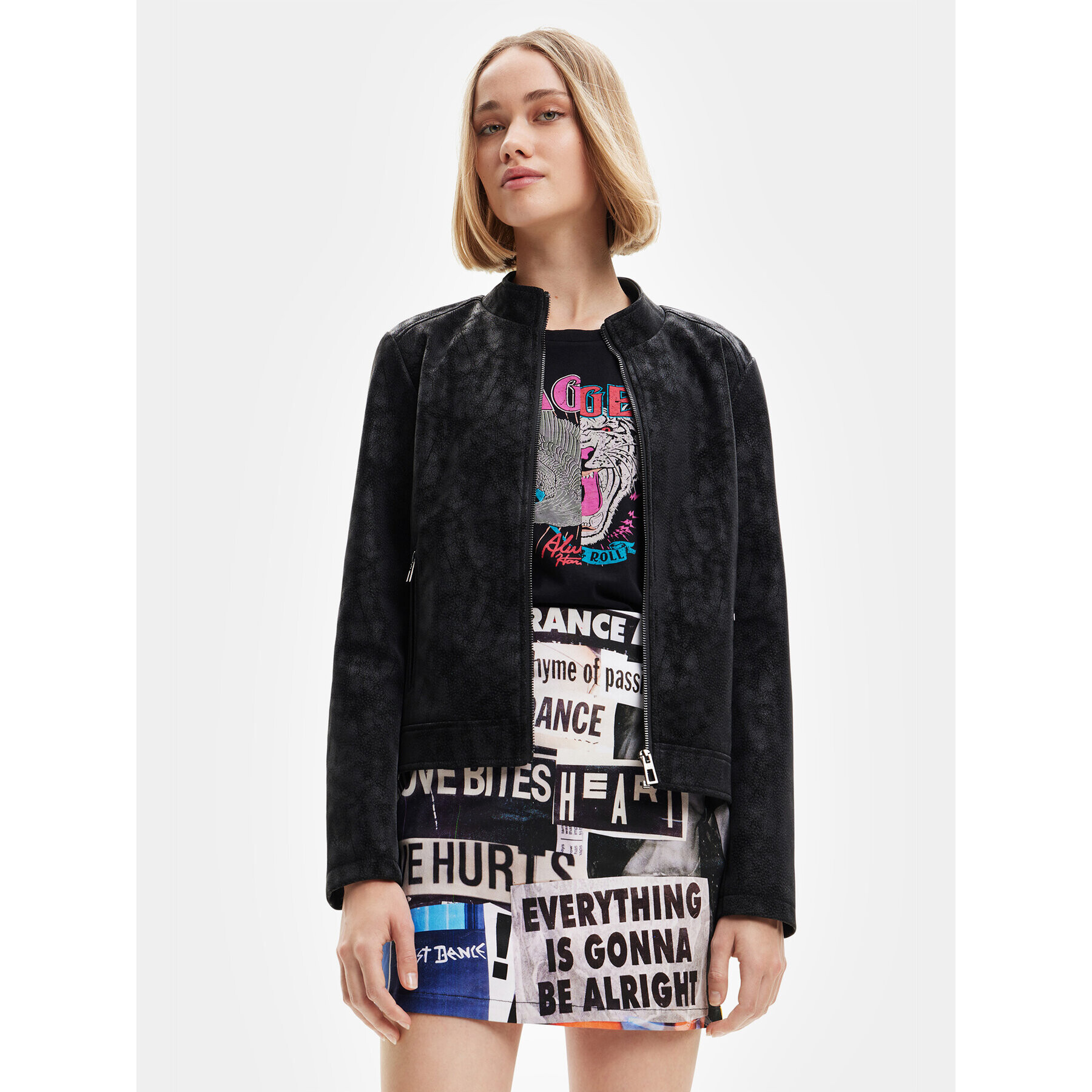 Desigual Geacă din imitație de piele Detroit 23SWEW02 Negru Regular Fit - Pled.ro