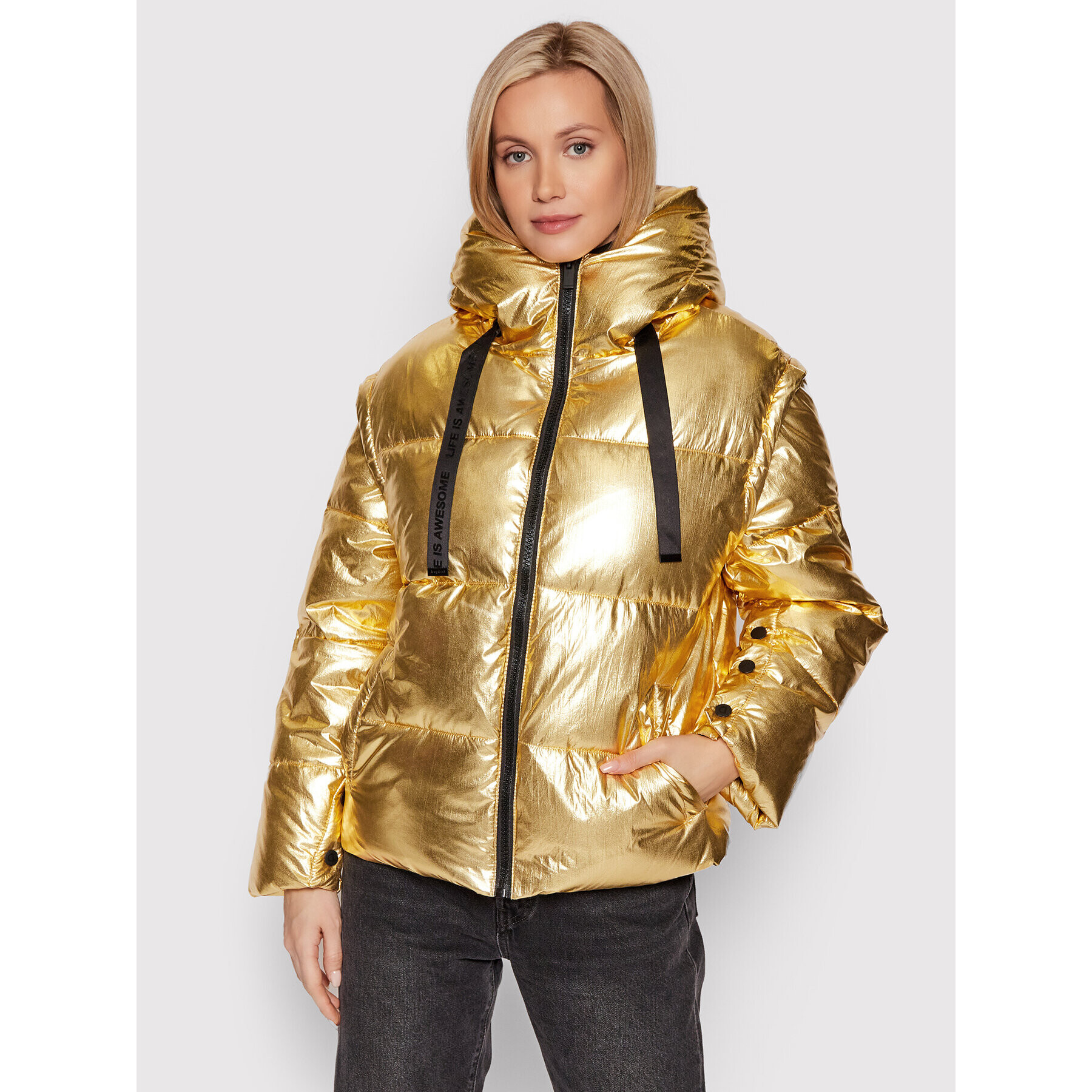 Desigual Geacă din puf Goldie 21WWEWC0 Auriu Oversize - Pled.ro