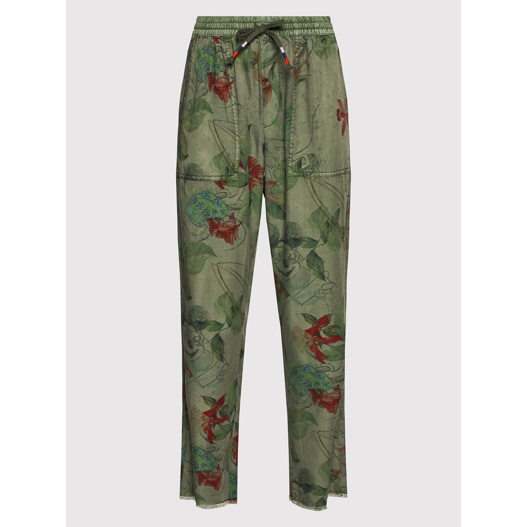 Desigual Pantaloni din material DISNEY Mickey Camo Flowers 22SWPW23 Verde Regular Fit - Pled.ro