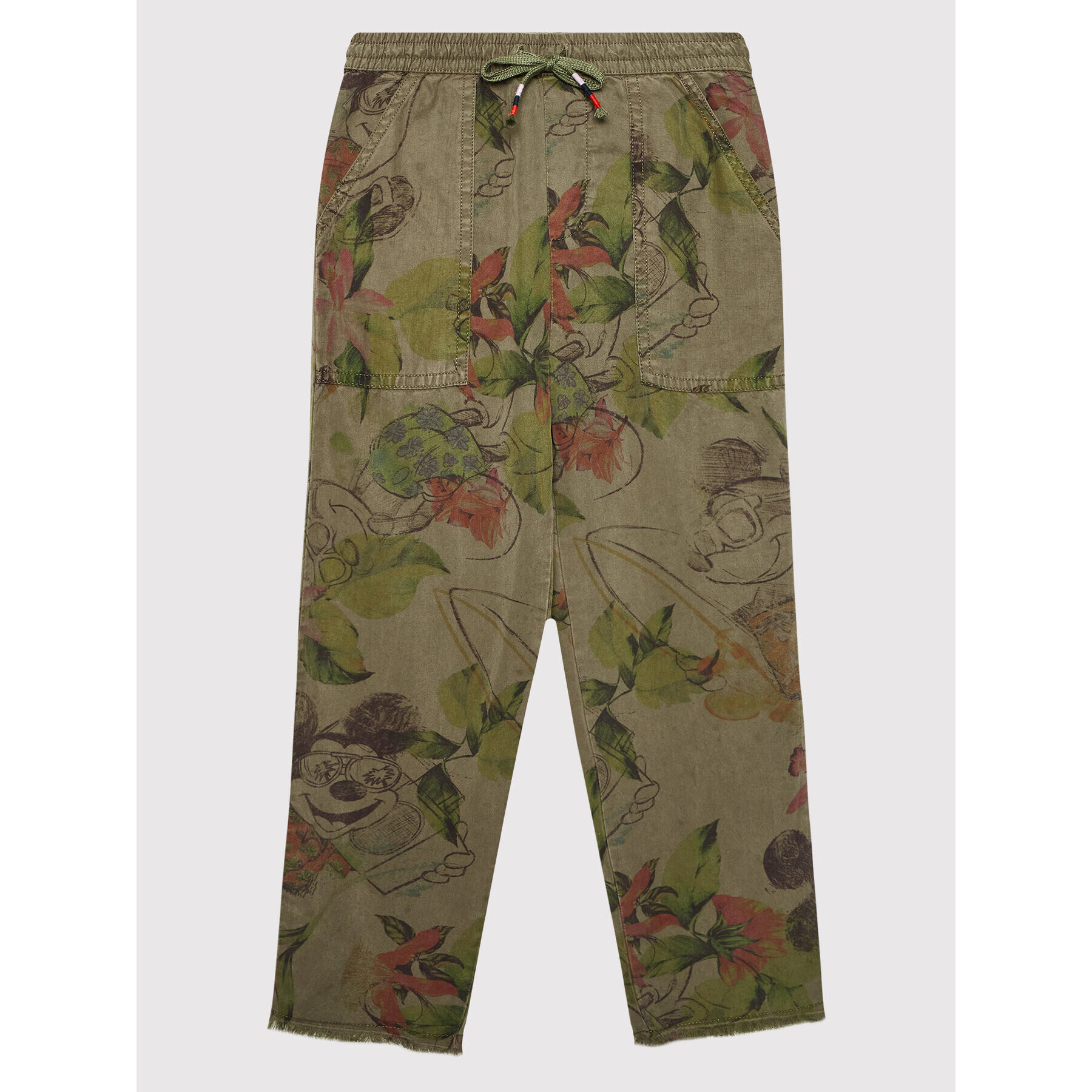 Desigual Pantaloni din material Mickey Camo Flower 22SGPW06 Verde Relaxed Fit - Pled.ro