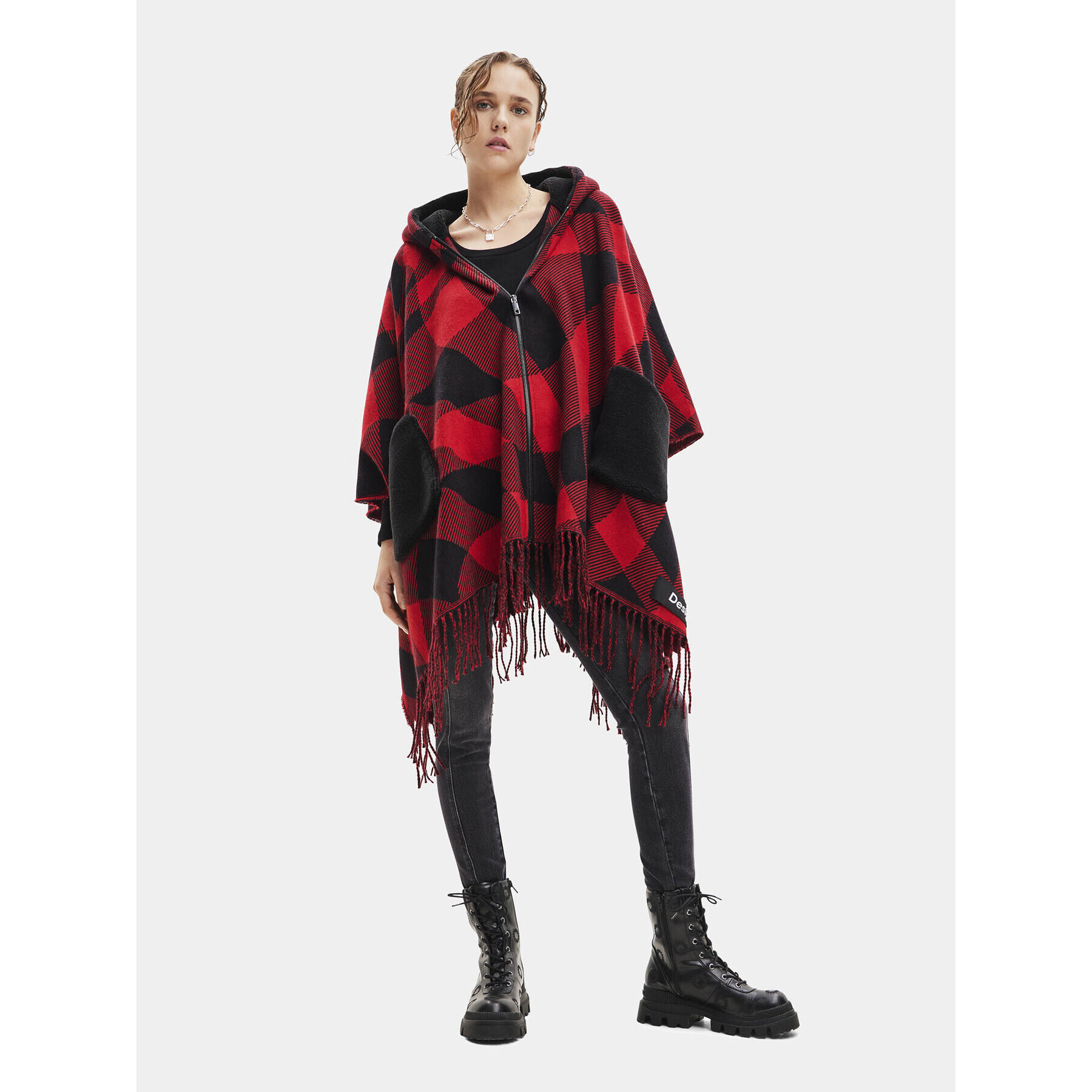 Desigual Poncho 23WAIA39 Negru Relaxed Fit - Pled.ro