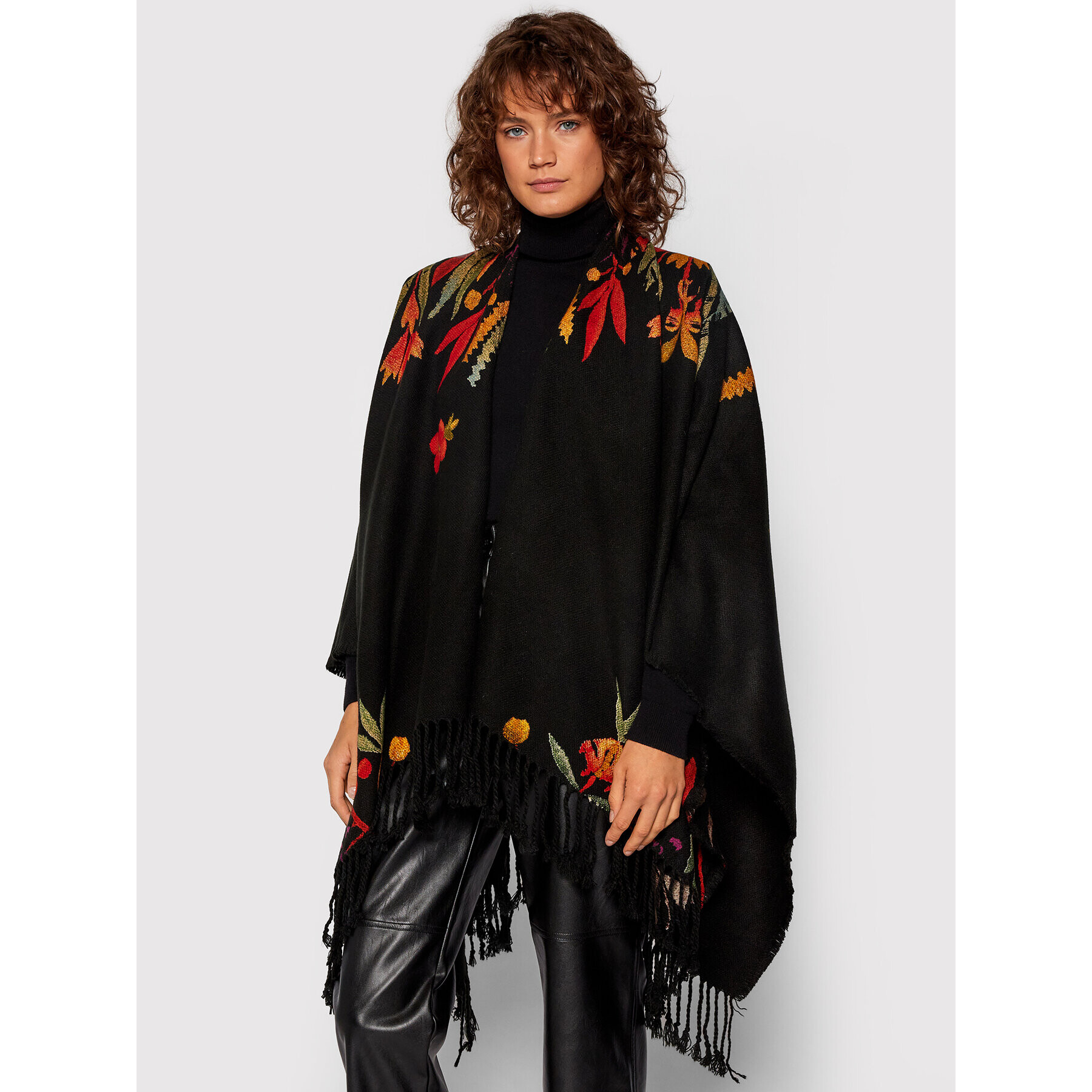 Desigual Poncho Flor Londres 21WAIA30 Negru Regular Fit - Pled.ro