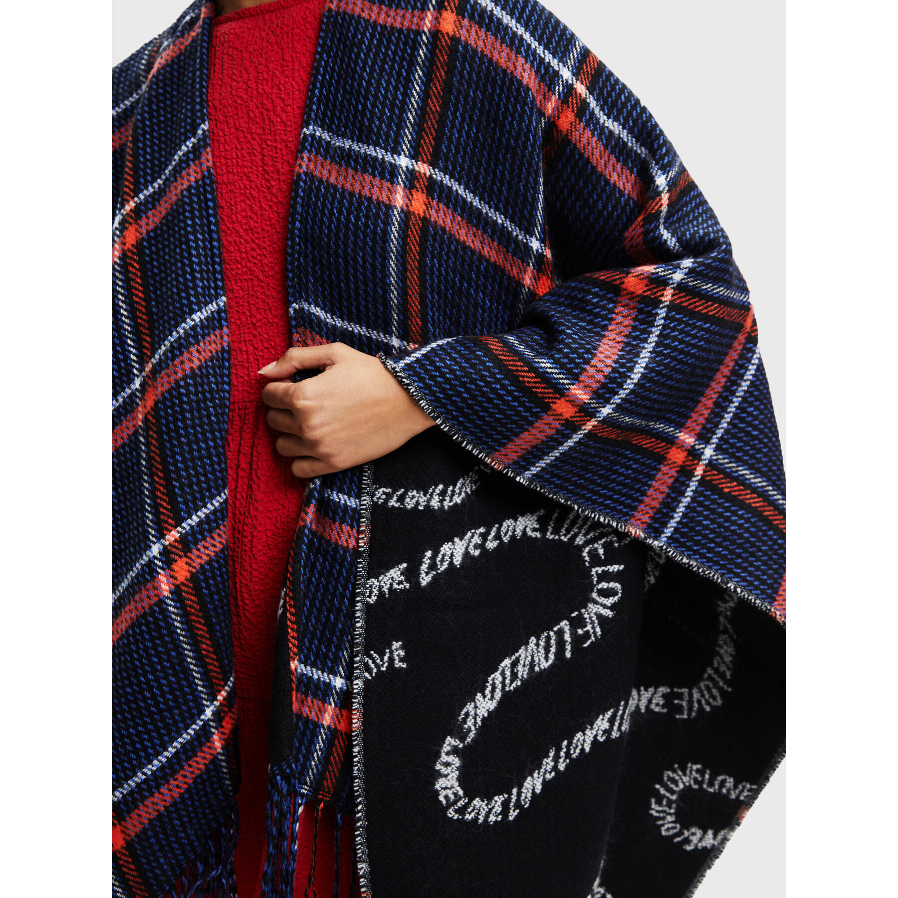 Desigual Poncho Mix Cuadros Paris 22WAIA06 Bleumarin Relaxed Fit - Pled.ro