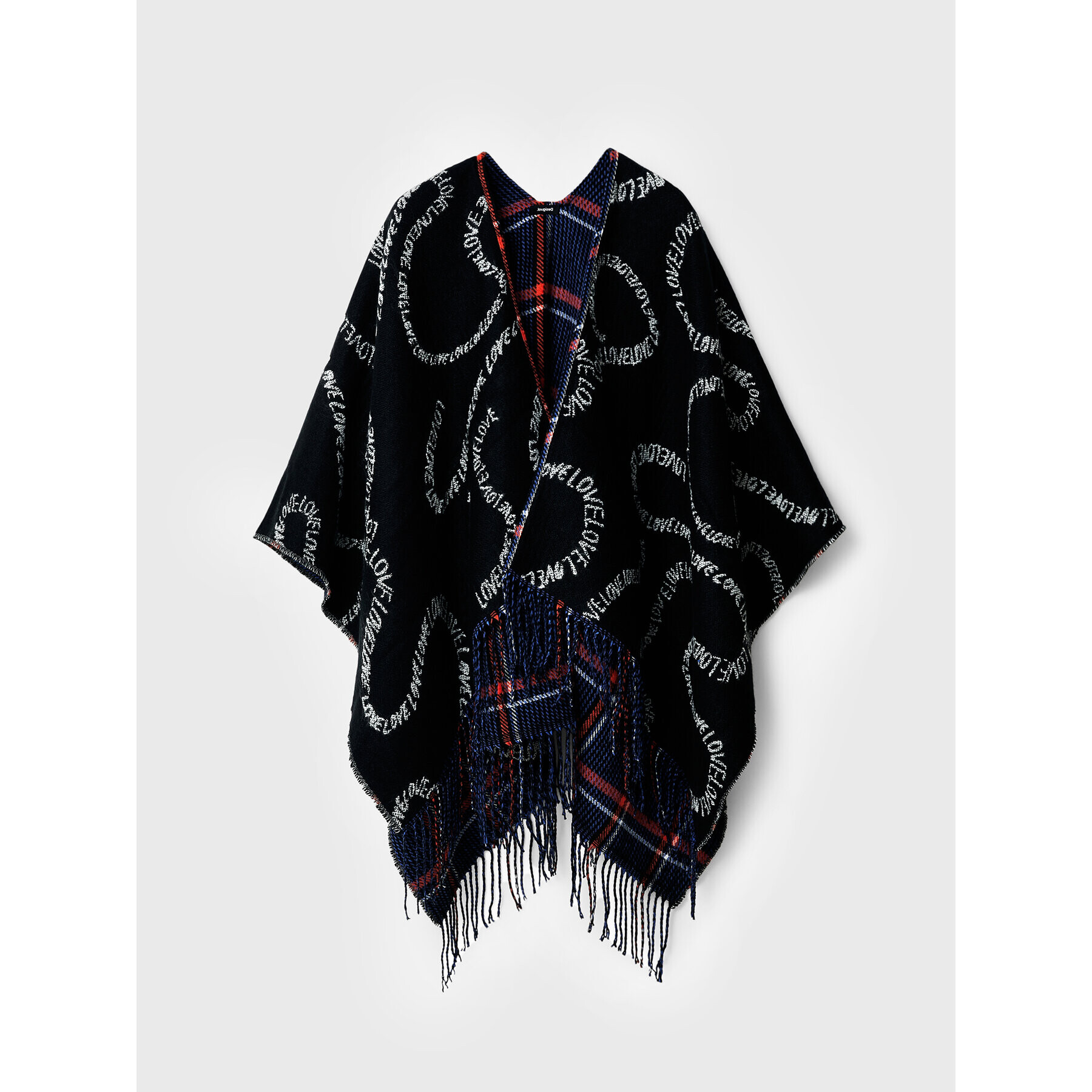 Desigual Poncho Mix Cuadros Paris 22WAIA06 Bleumarin Relaxed Fit - Pled.ro