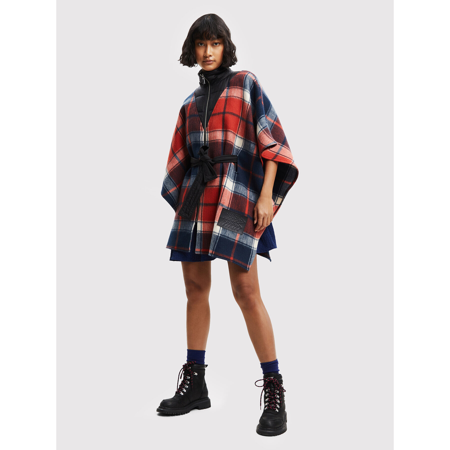 Desigual Poncho Red Check Milan 22WAIA12 Roșu Relaxed Fit - Pled.ro