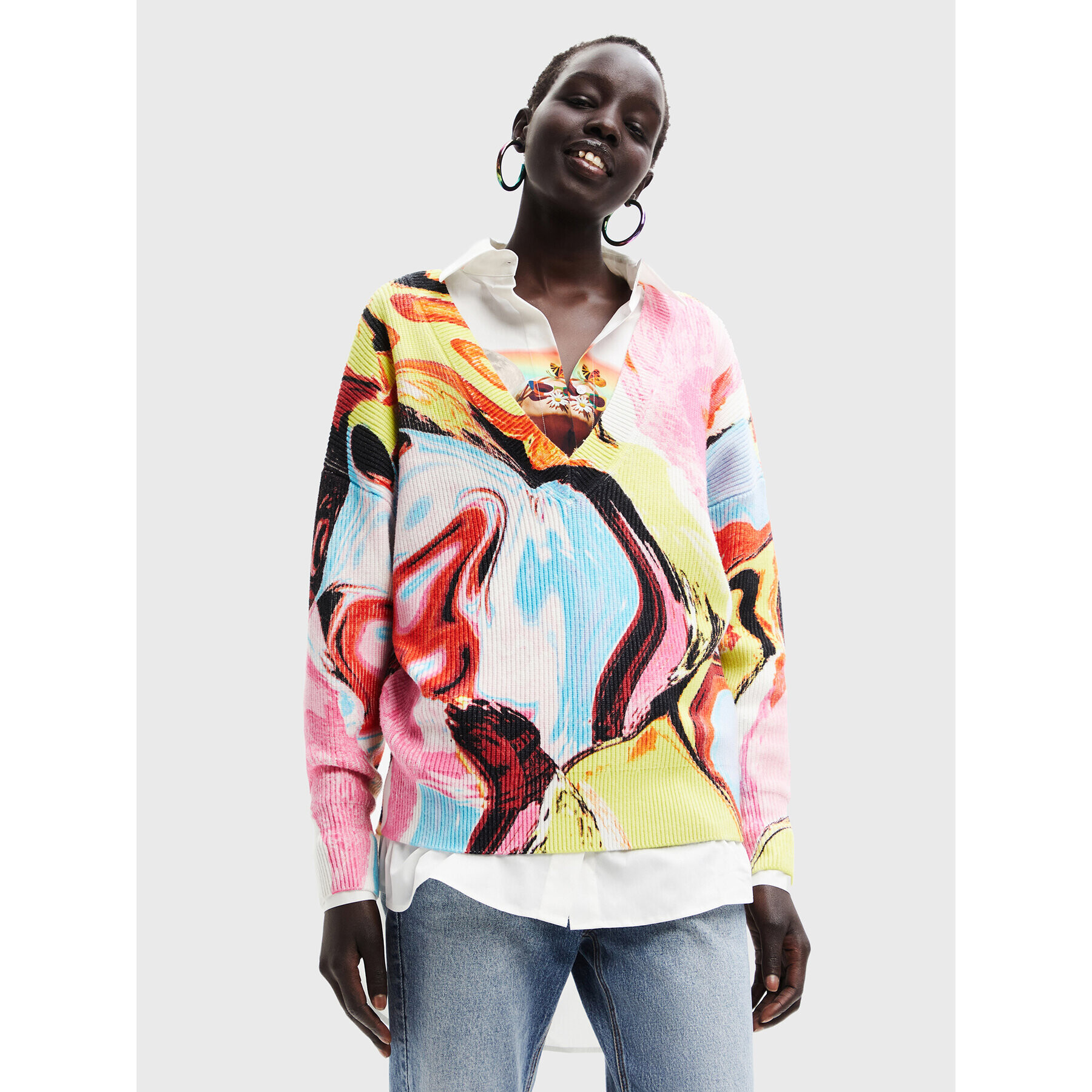 Desigual Pulover Eucenia 22WWJF27 Colorat Oversize - Pled.ro