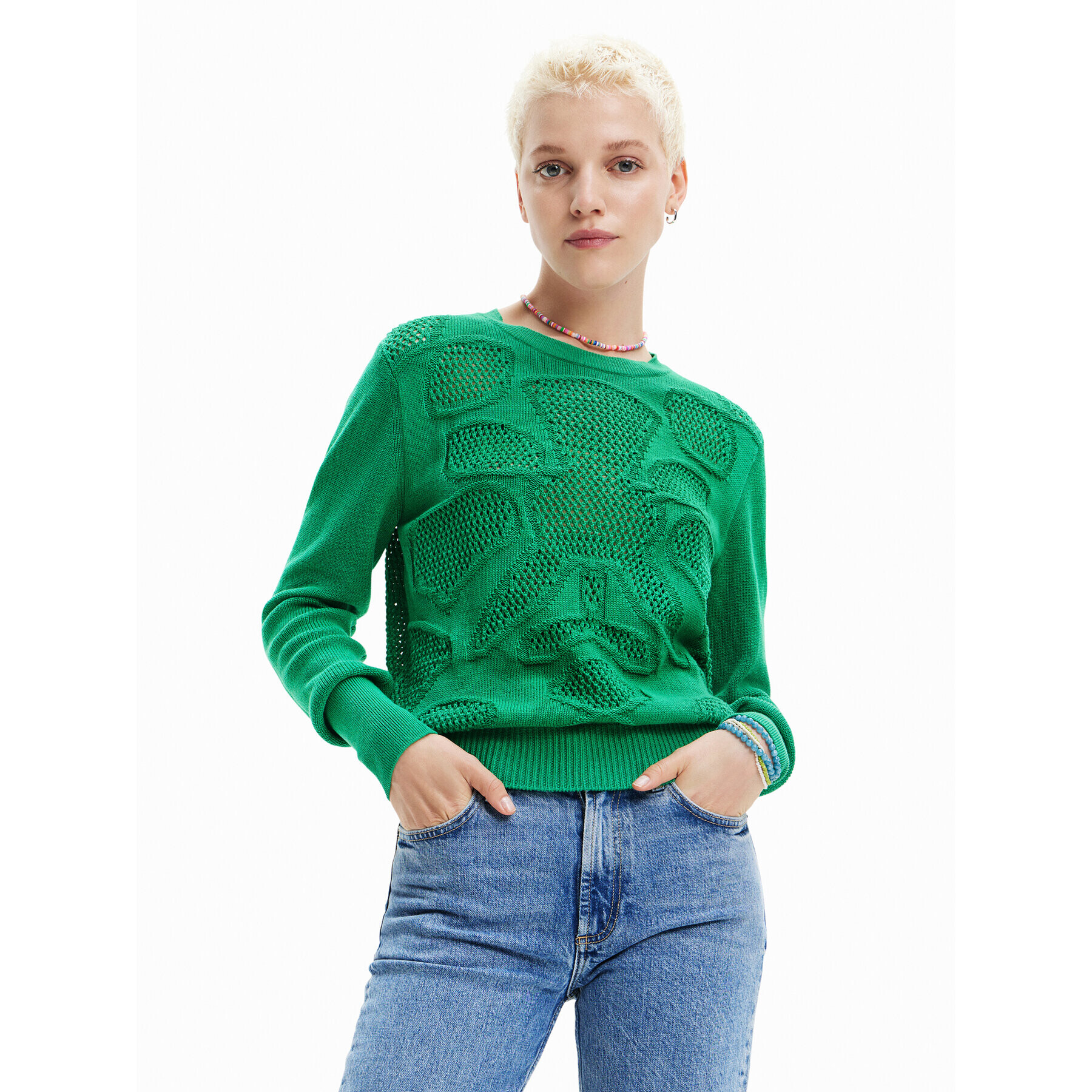 Desigual Pulover Jerry 23SWJF02 Verde Regular Fit - Pled.ro