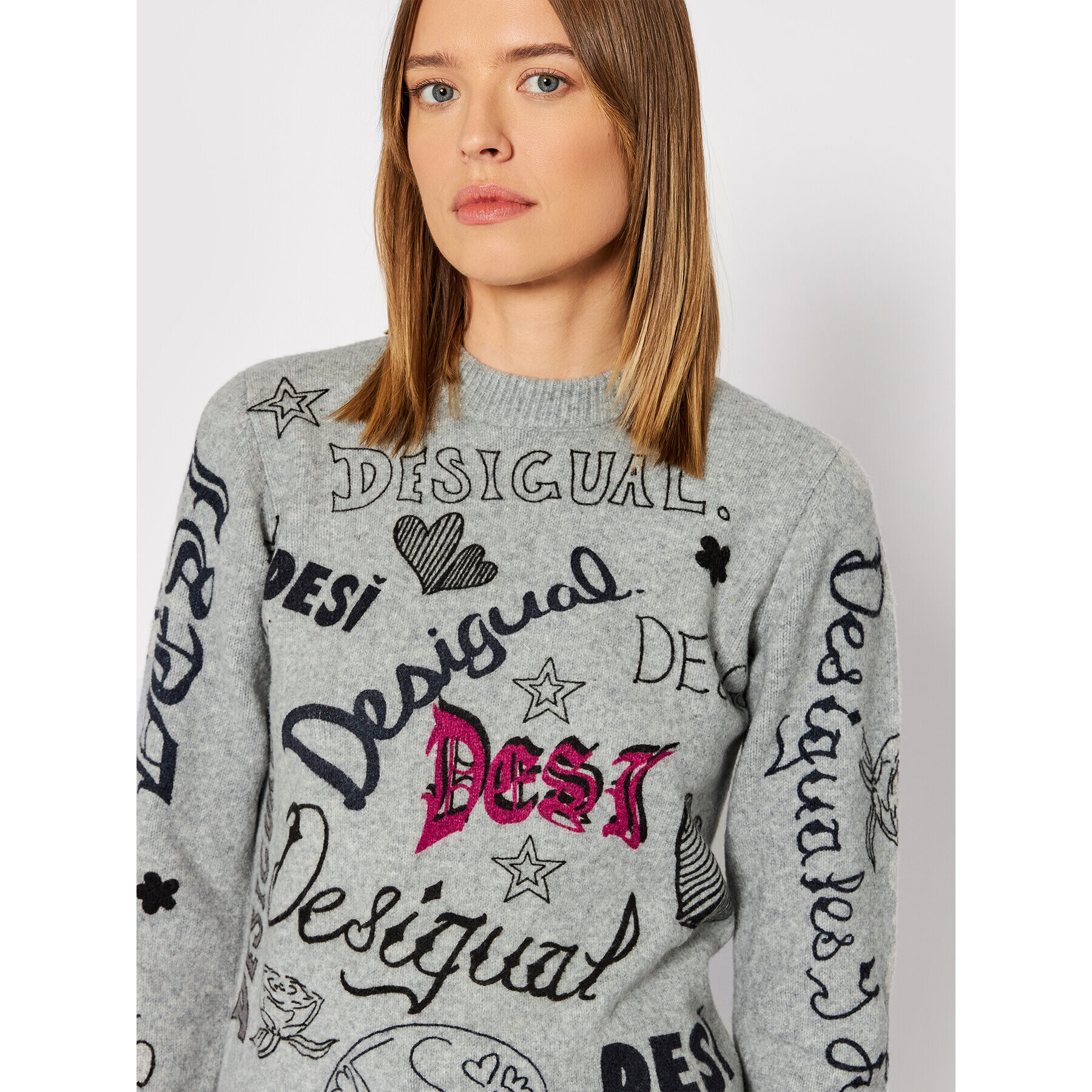 Desigual Pulover Paloma 21WWJFAE Gri Regular Fit - Pled.ro