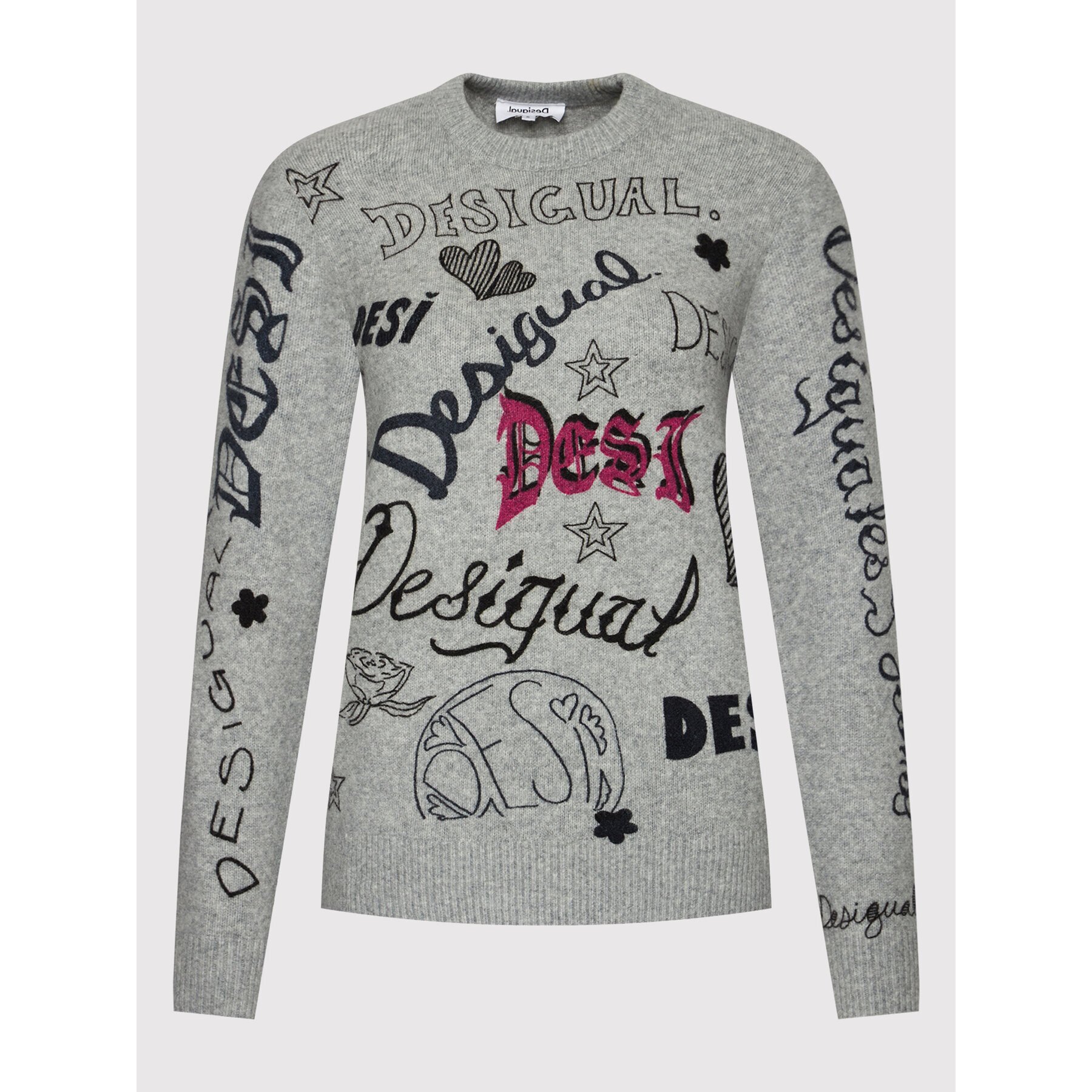 Desigual Pulover Paloma 21WWJFAE Gri Regular Fit - Pled.ro