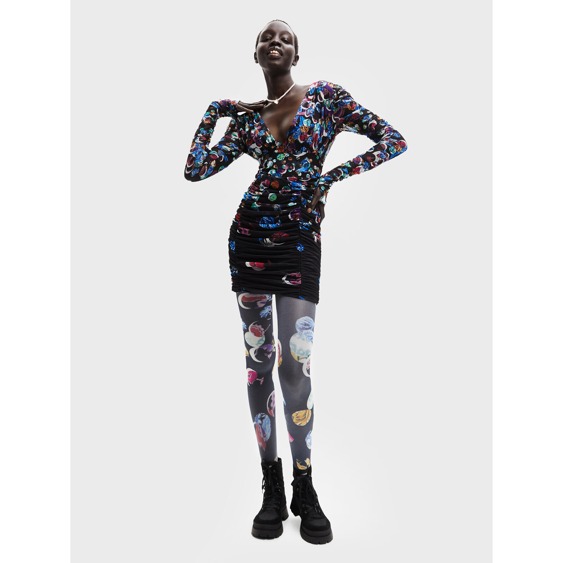 Desigual Rochie cocktail MONSIEUR CHRISTIAN LACROIX Confetti 22WWVK36 Negru Slim Fit - Pled.ro