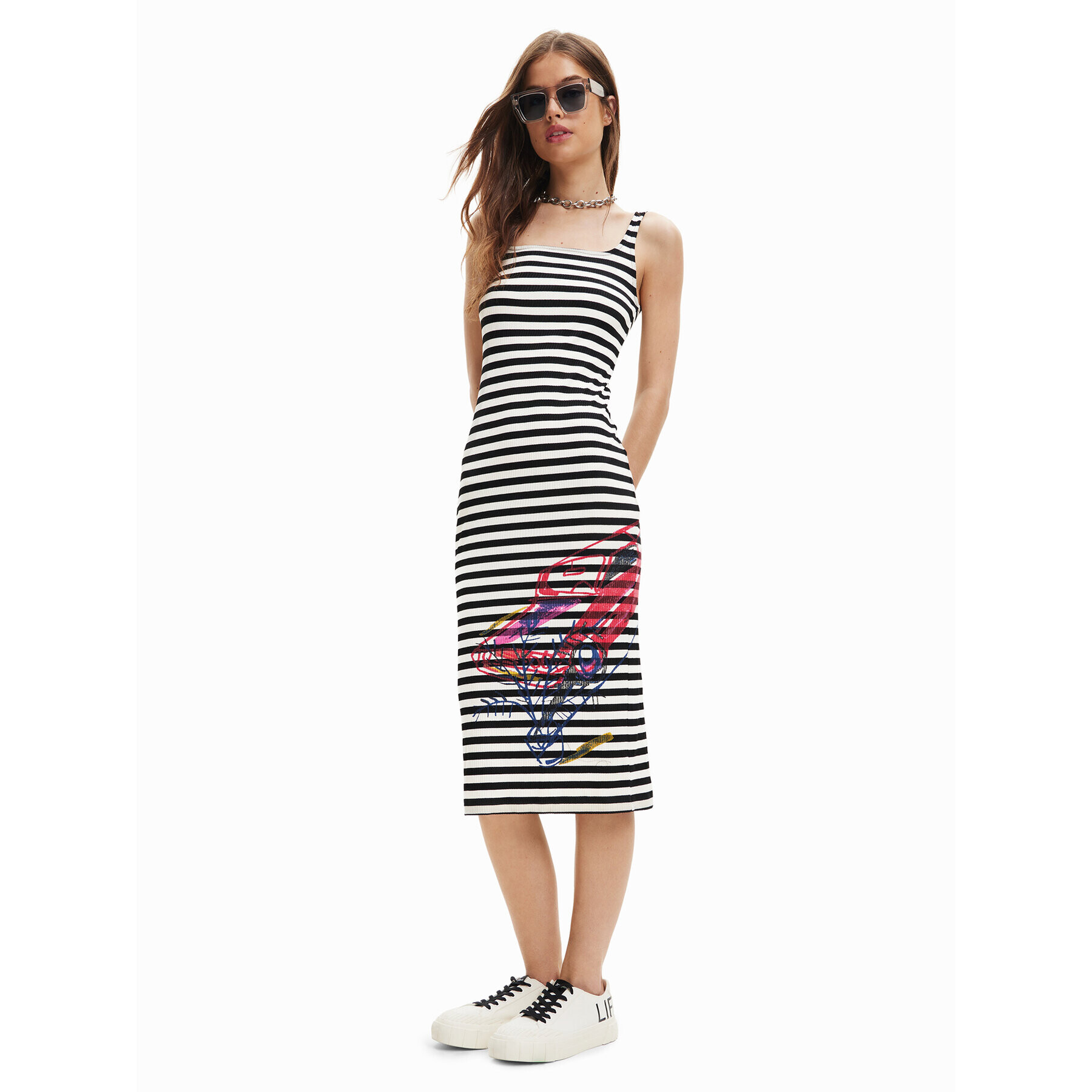 Desigual Rochie de vară 23SWVK99 Alb Slim Fit - Pled.ro