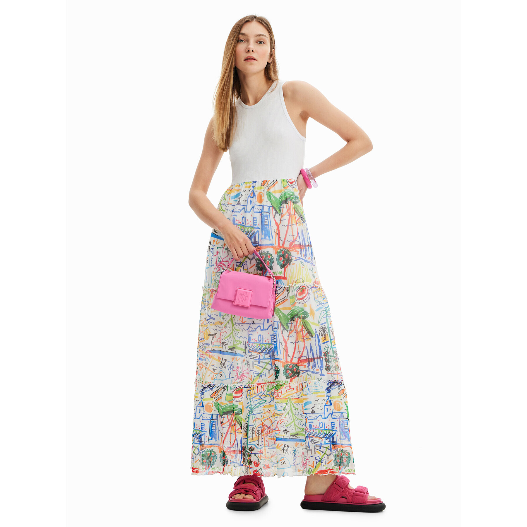 Desigual Rochie de zi 23SWVK91 Alb Regular Fit - Pled.ro