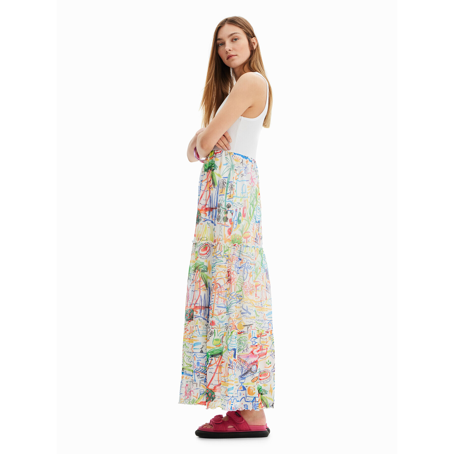 Desigual Rochie de zi 23SWVK91 Alb Regular Fit - Pled.ro