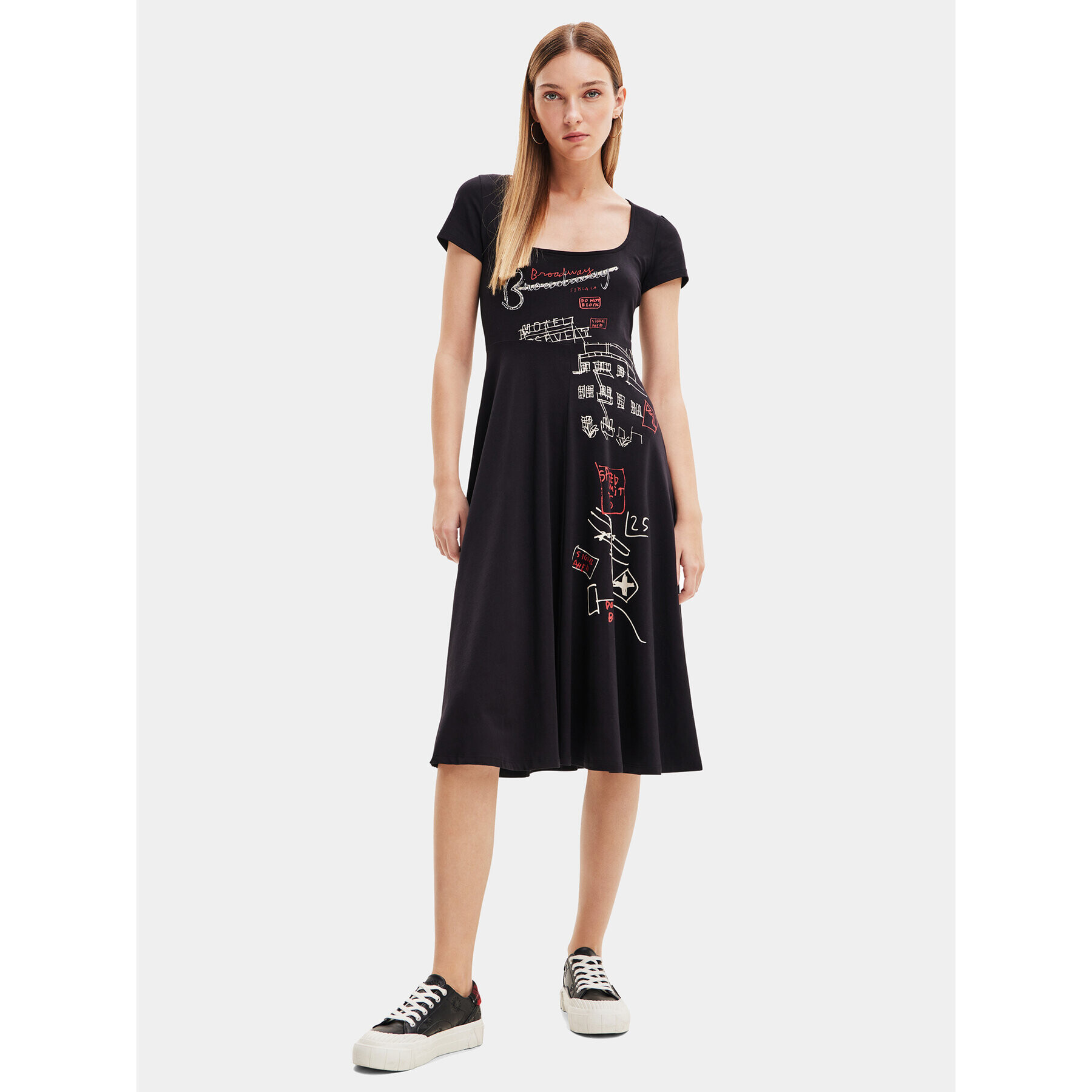 Desigual Rochie de zi 23WWVK15 Negru Regular Fit - Pled.ro