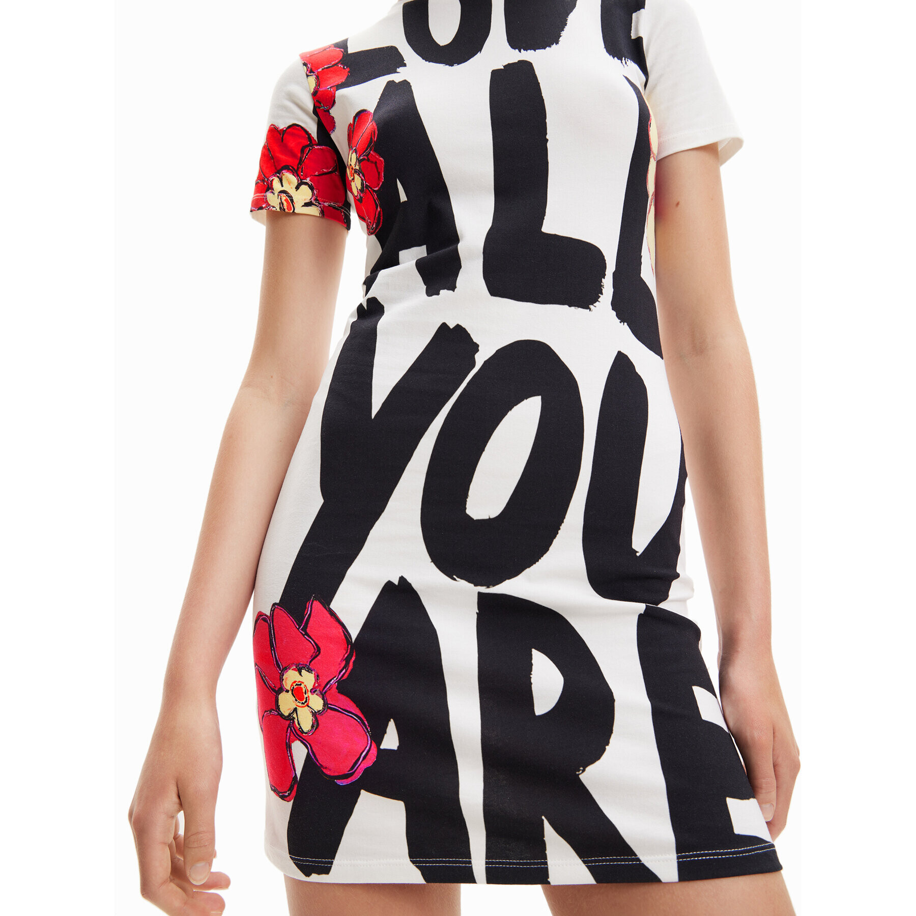 Desigual Rochie de zi Love All You 23SWVK69 Alb Slim Fit - Pled.ro