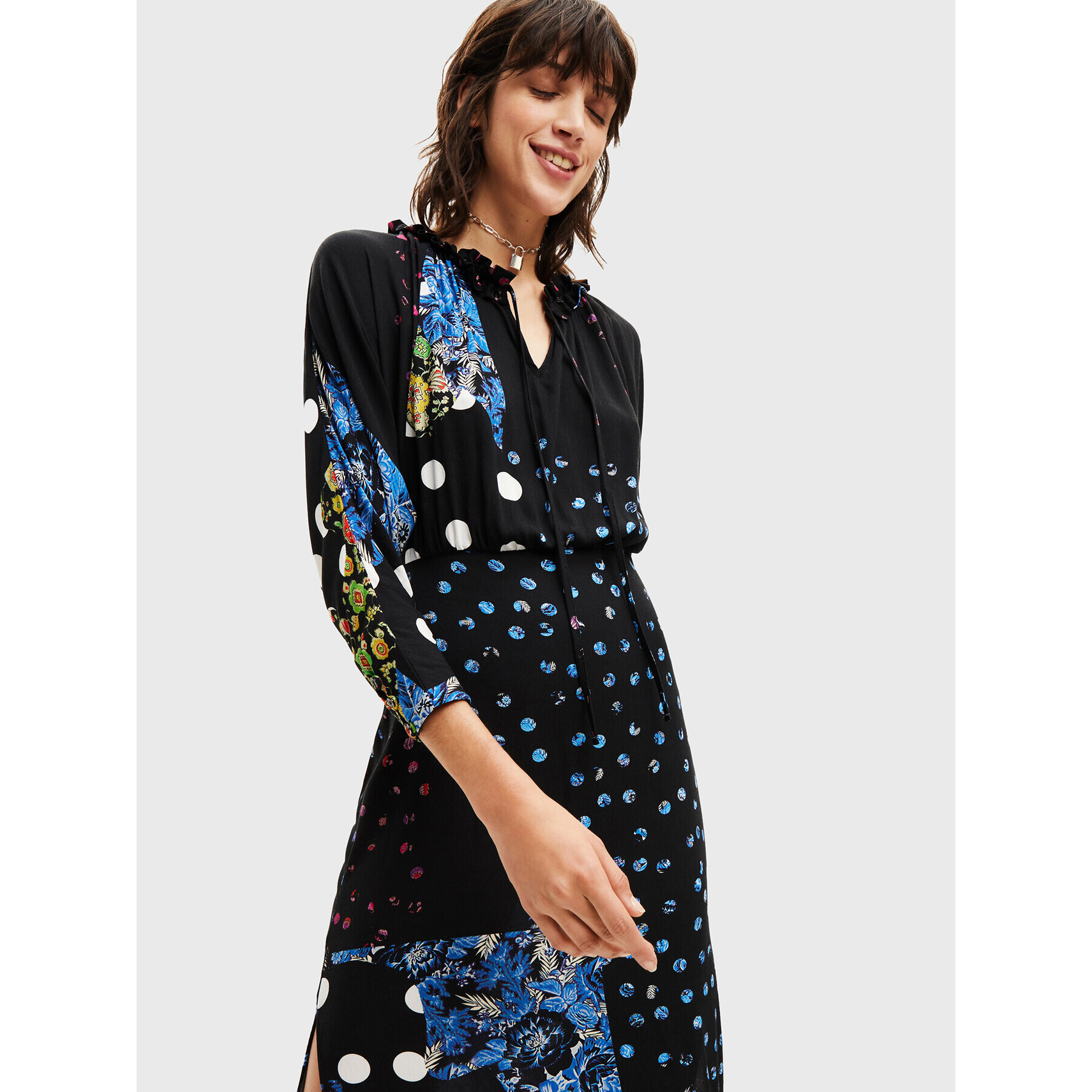 Desigual Rochie de zi MONSIEUR CHRISTIAN LACROIX Dots 22WWVW37 Negru Regular Fit - Pled.ro