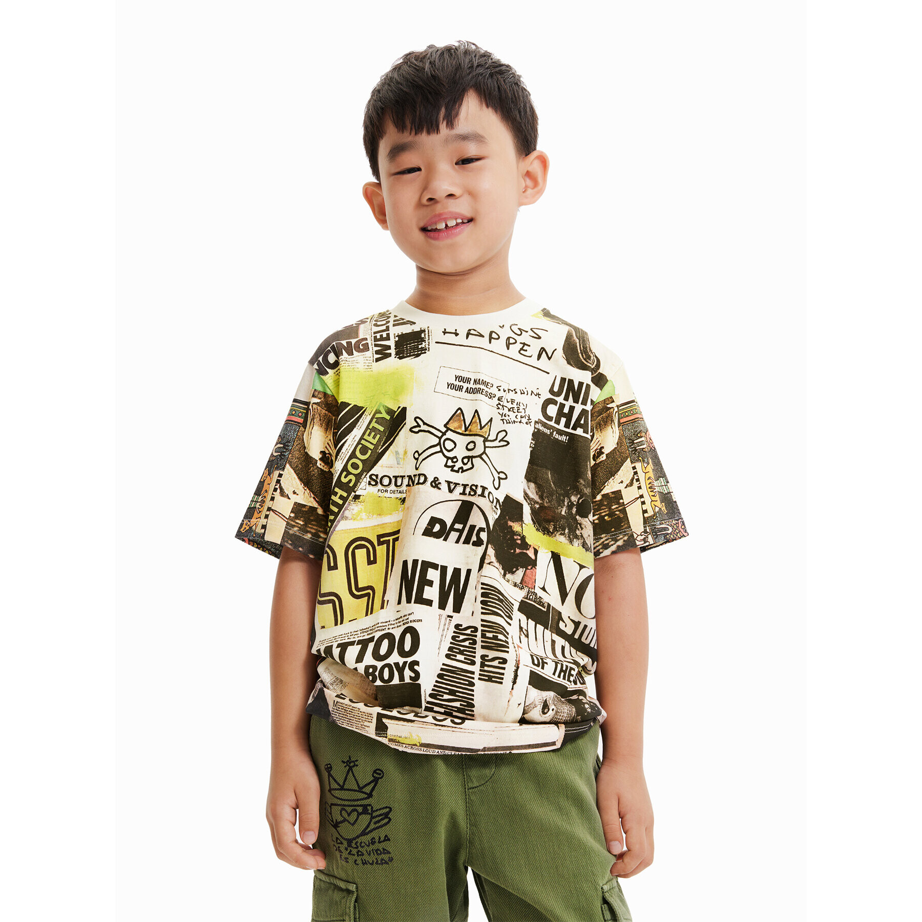 Desigual Tricou 23SBTK04 Bej Regular Fit - Pled.ro