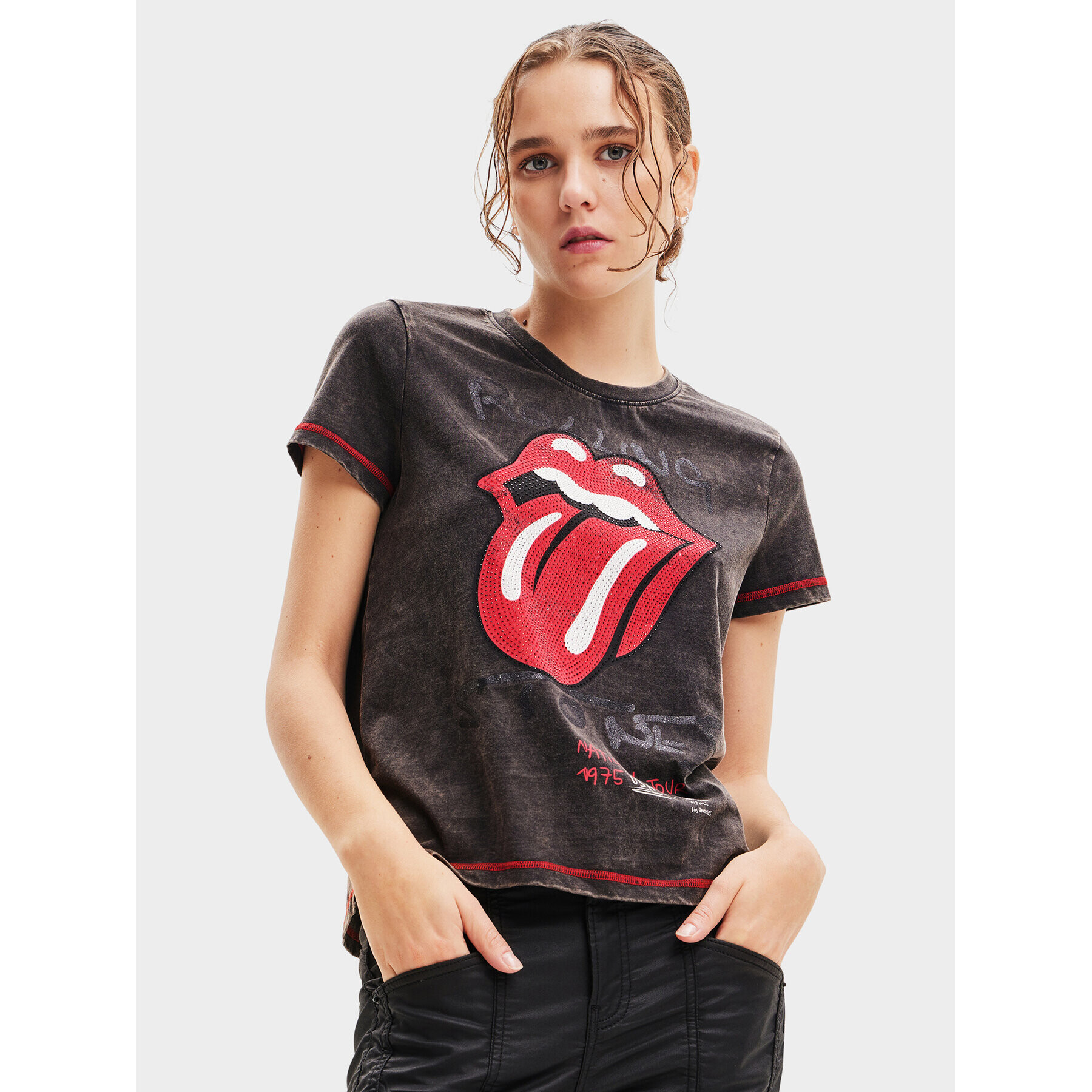 Desigual Tricou 23WWTK48 Gri Regular Fit - Pled.ro