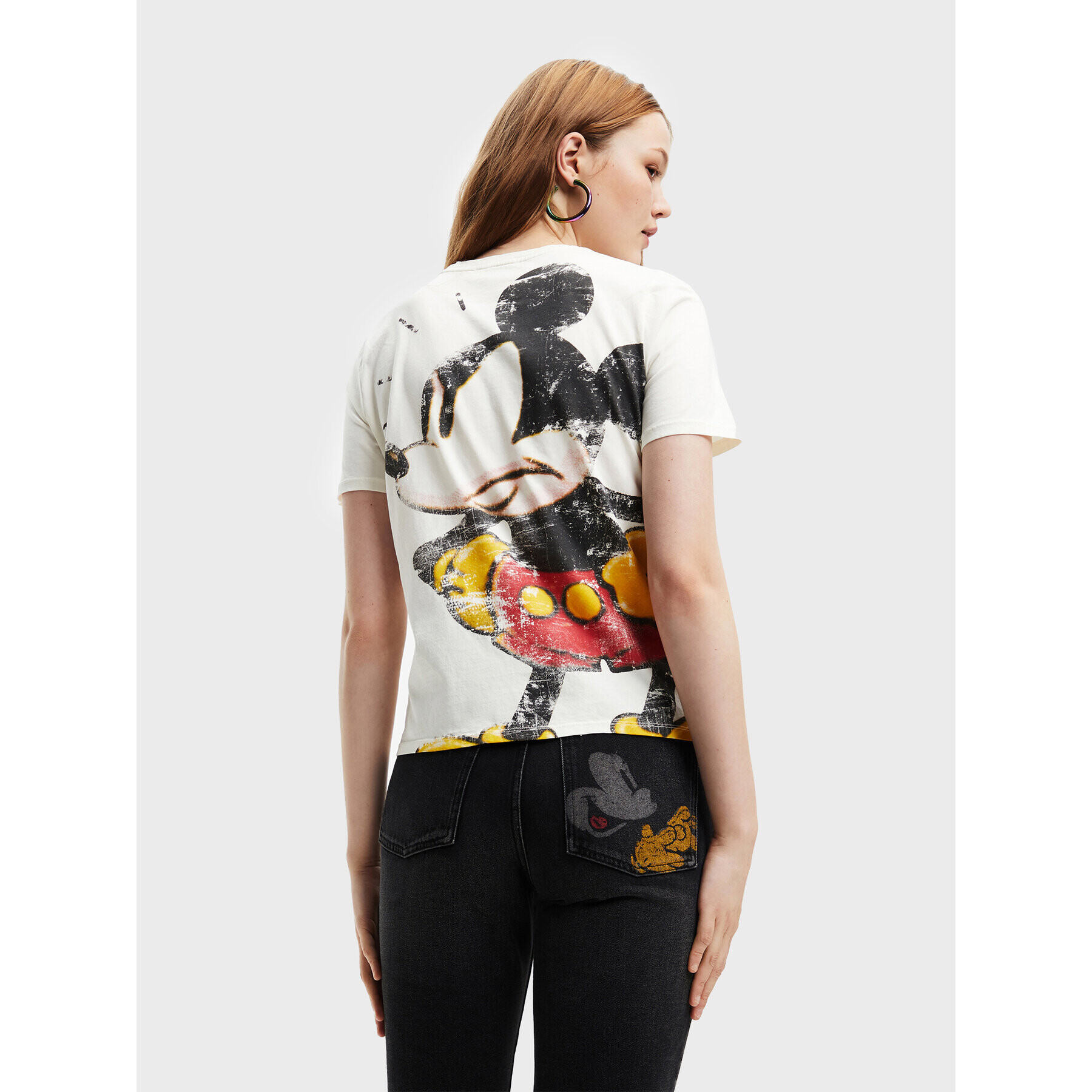 Desigual Tricou DISNEY Mickey 22WWTK80 Alb Regular Fit - Pled.ro