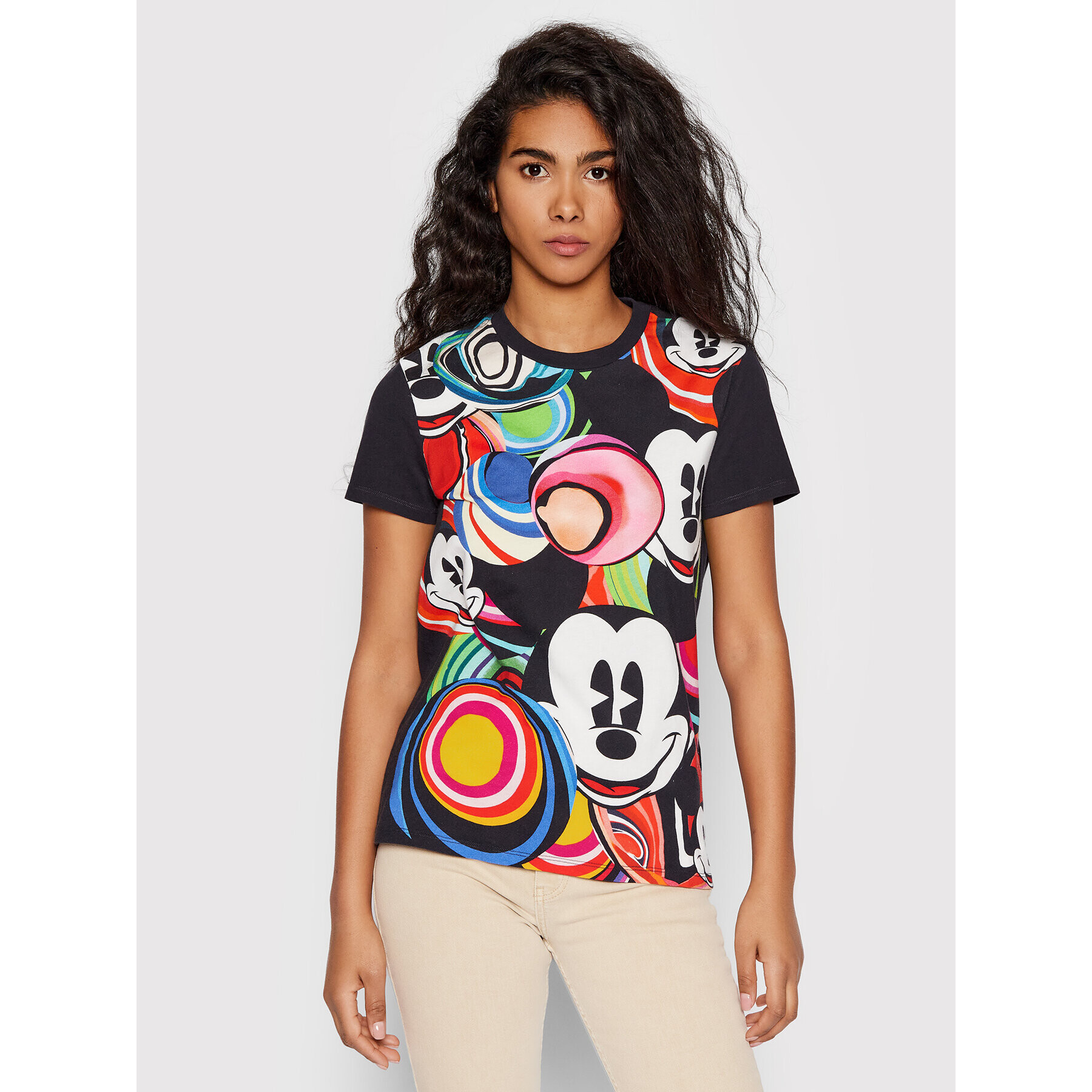 Desigual Tricou DISNEY Mickey Marbles 22SWTKAP Negru Regular Fit - Pled.ro