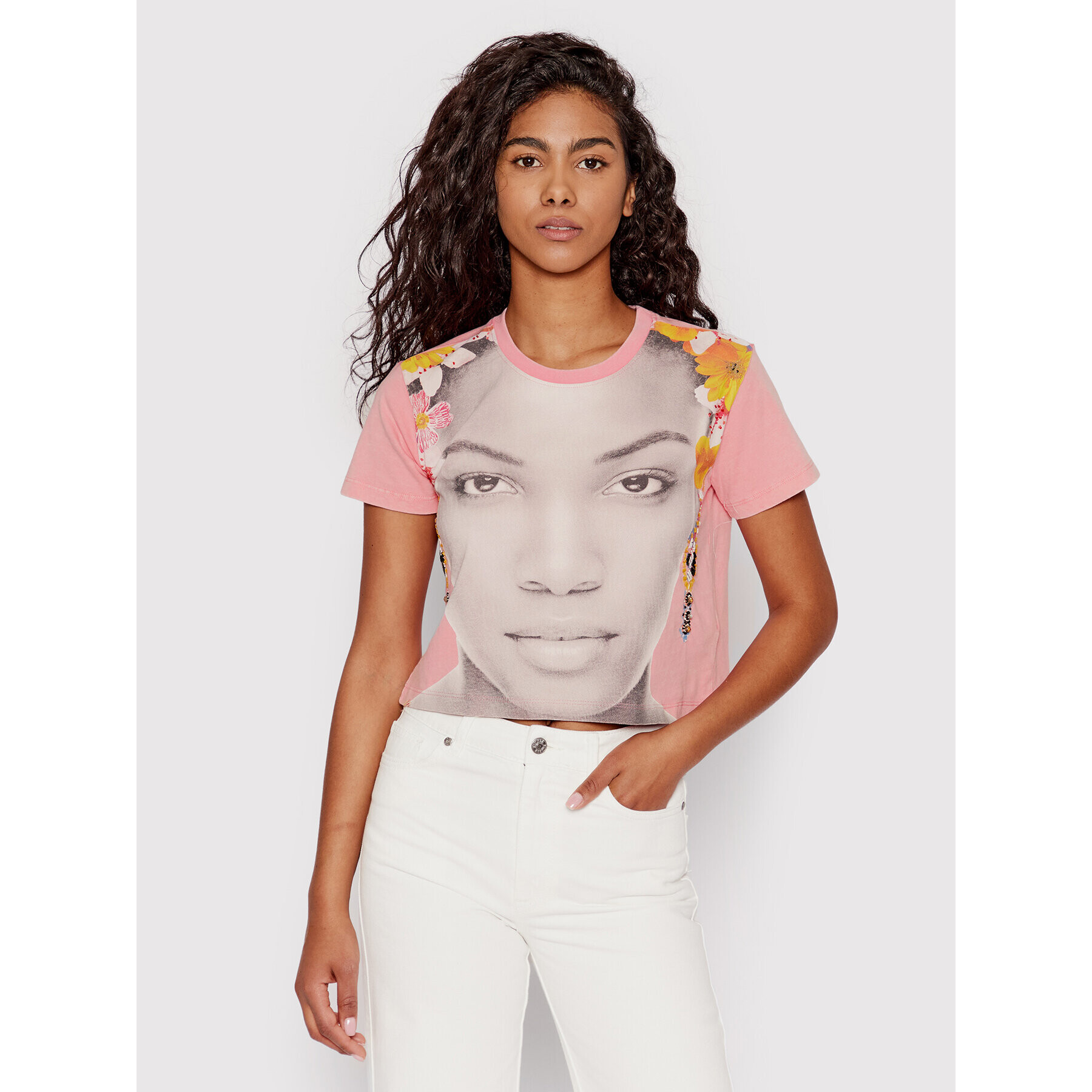 Desigual Tricou Face 22SWTK22 Roz Regular Fit - Pled.ro