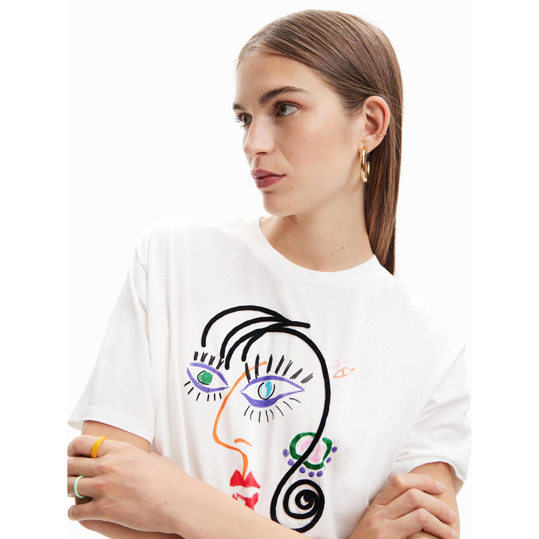 Desigual Tricou Face 23SWTKBU Alb Regular Fit - Pled.ro