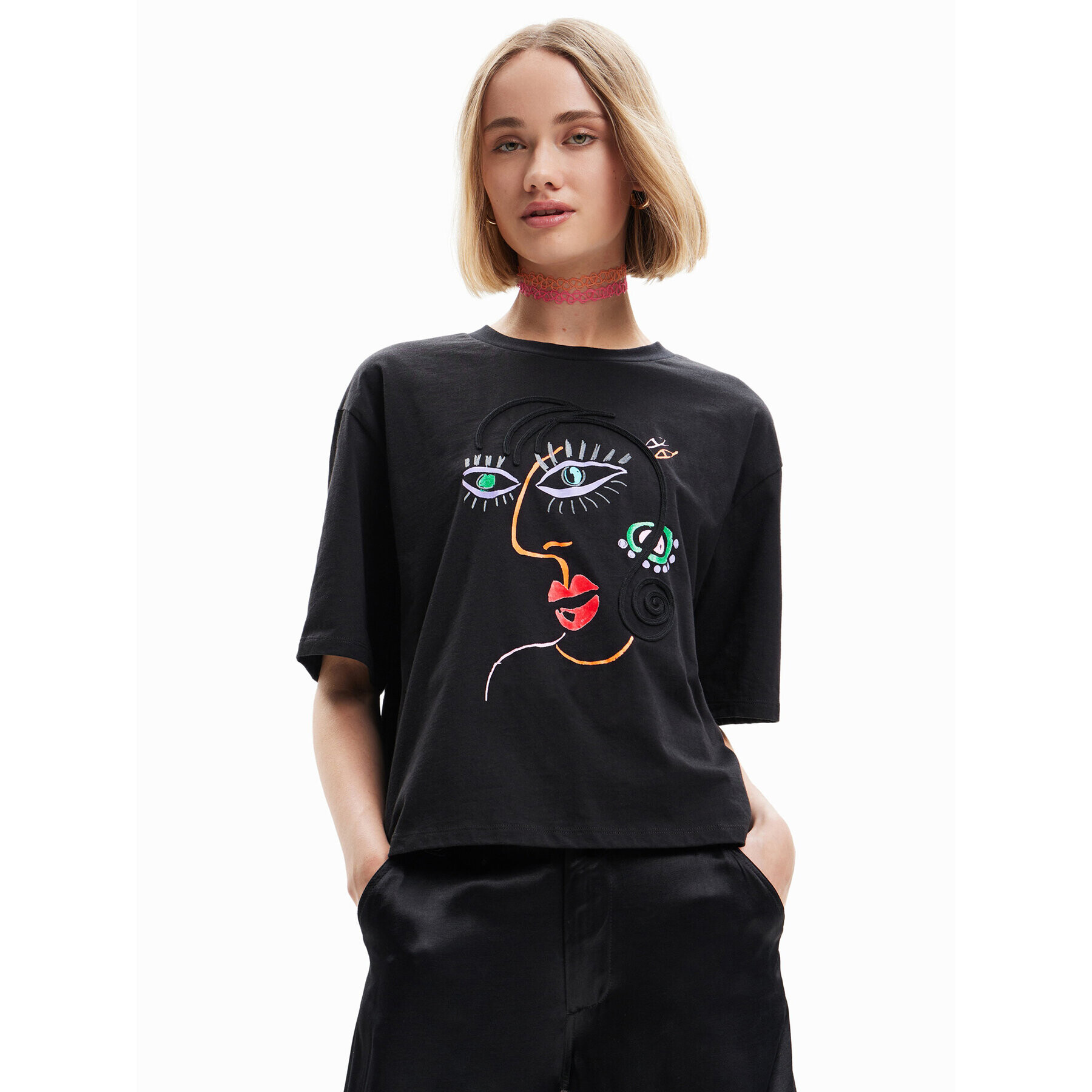 Desigual Tricou Face 23SWTKBU Negru Regular Fit - Pled.ro