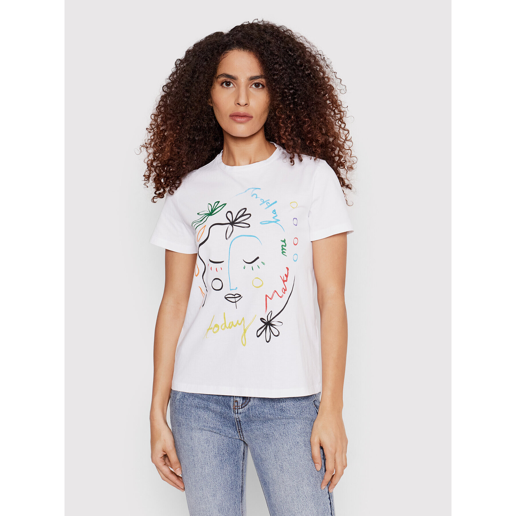 Desigual Tricou Faces 22SWTKAB Alb Regular Fit - Pled.ro