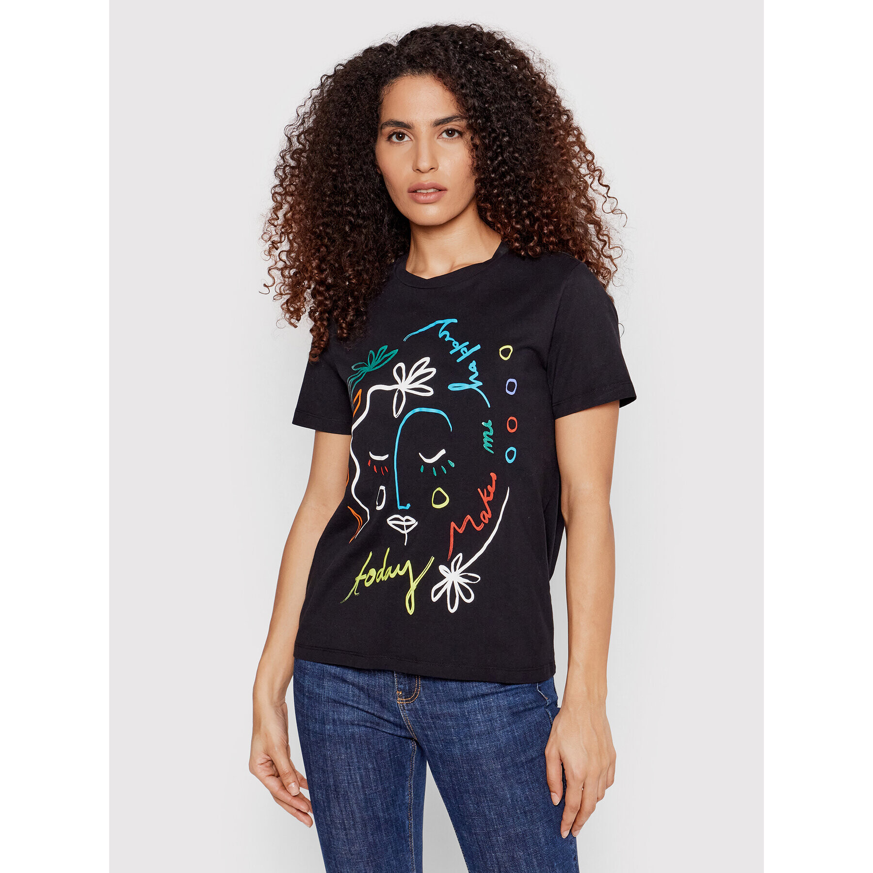 Desigual Tricou Faces 22SWTKAB Negru Regular Fit - Pled.ro