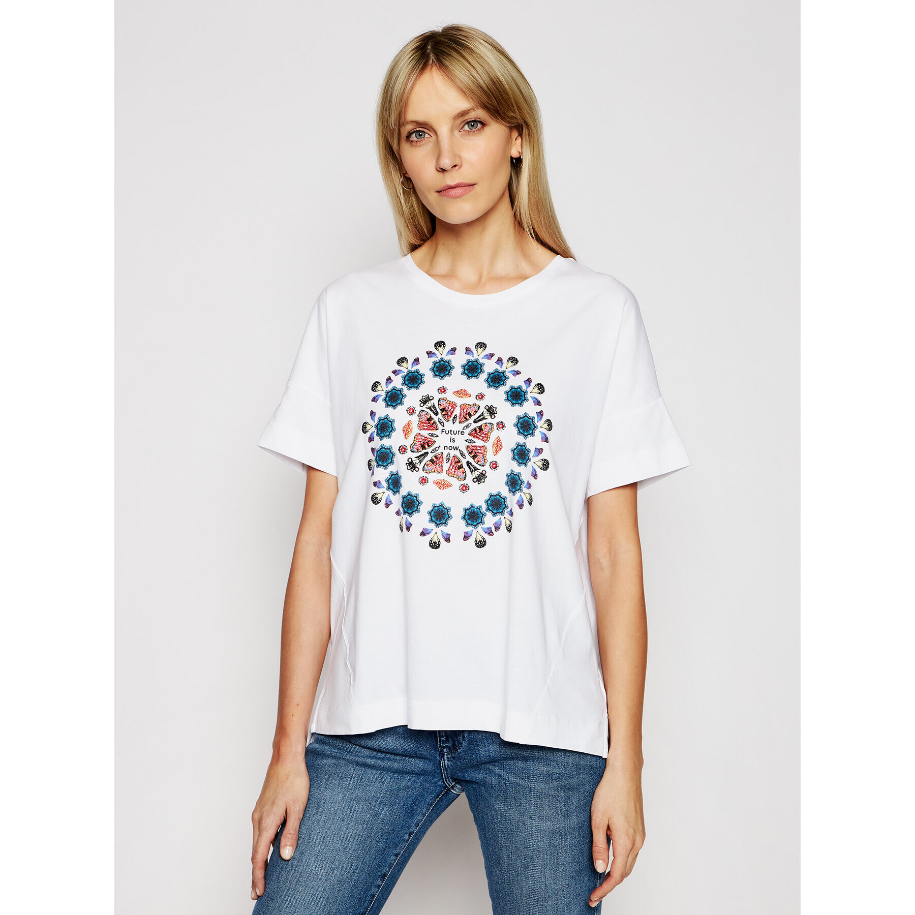 Desigual Tricou Galactic Now 21SOTK26 Alb Oversize - Pled.ro