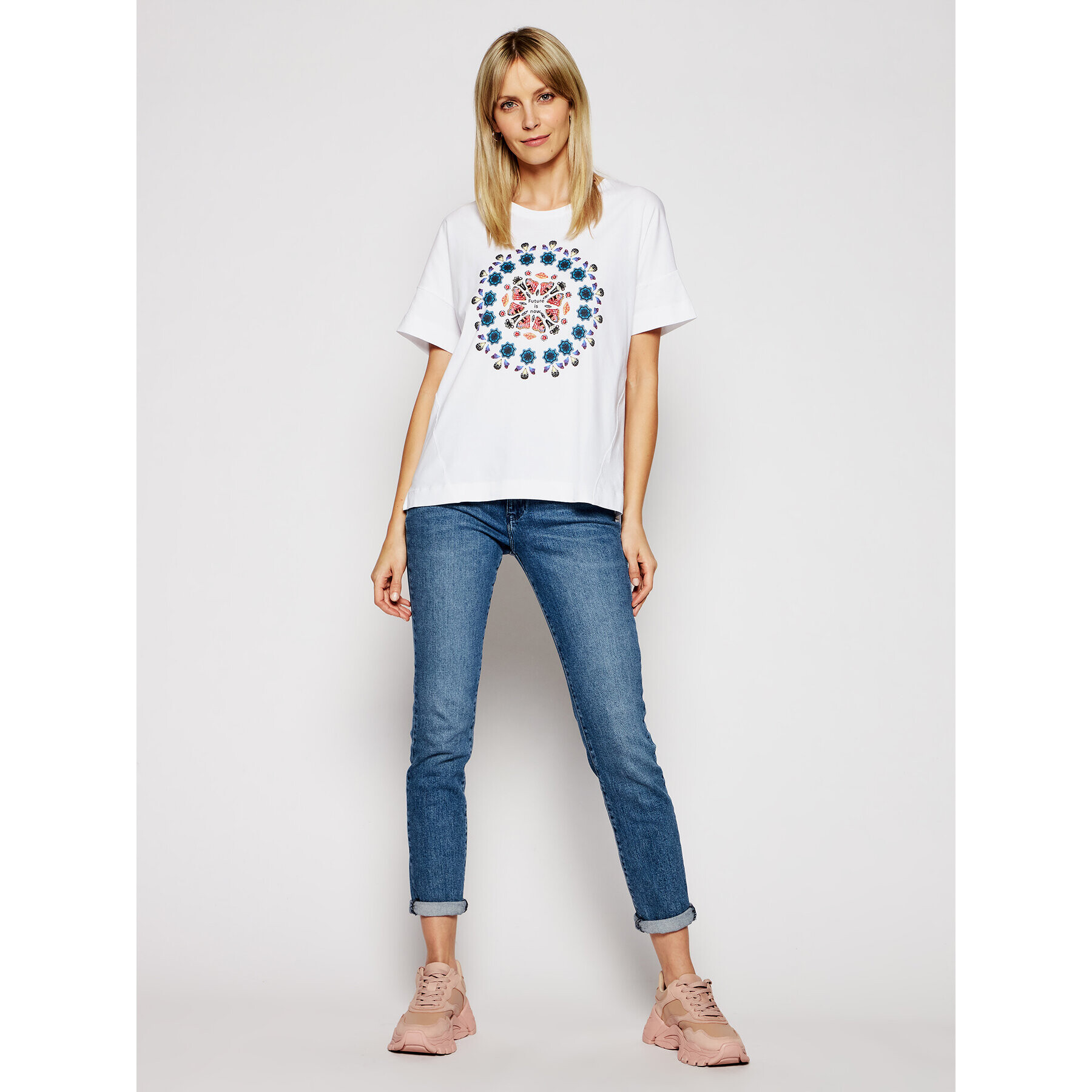 Desigual Tricou Galactic Now 21SOTK26 Alb Oversize - Pled.ro