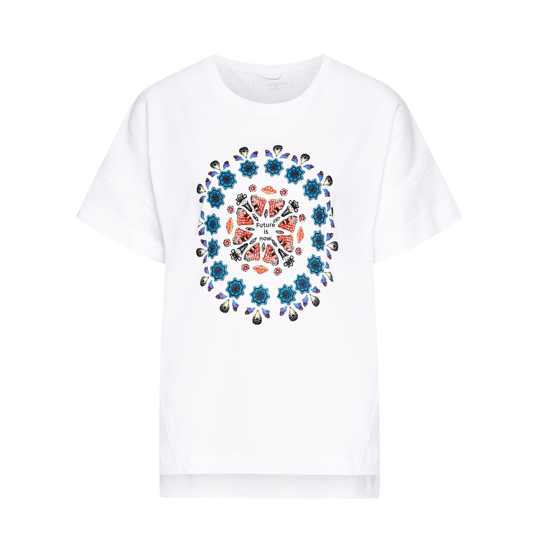 Desigual Tricou Galactic Now 21SOTK26 Alb Oversize - Pled.ro