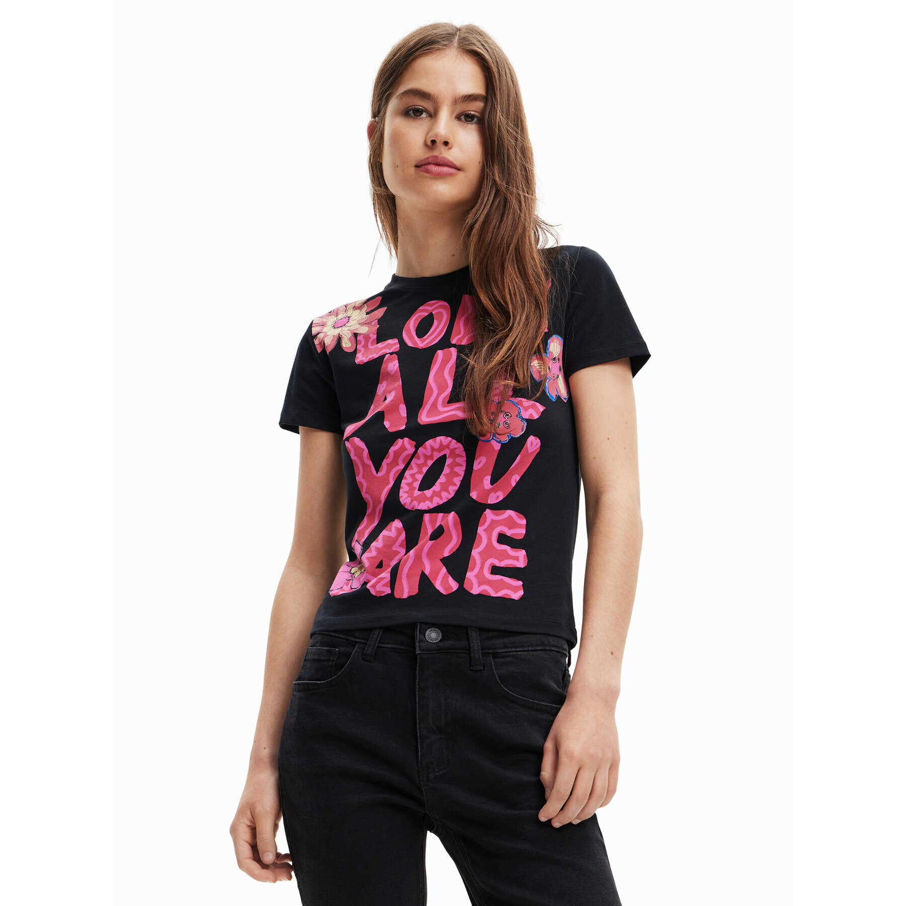 Desigual Tricou Love All You 23SWTKAV Negru Regular Fit - Pled.ro