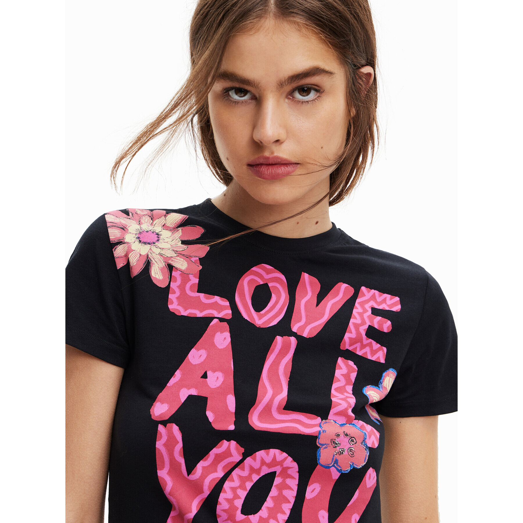 Desigual Tricou Love All You 23SWTKAV Negru Regular Fit - Pled.ro