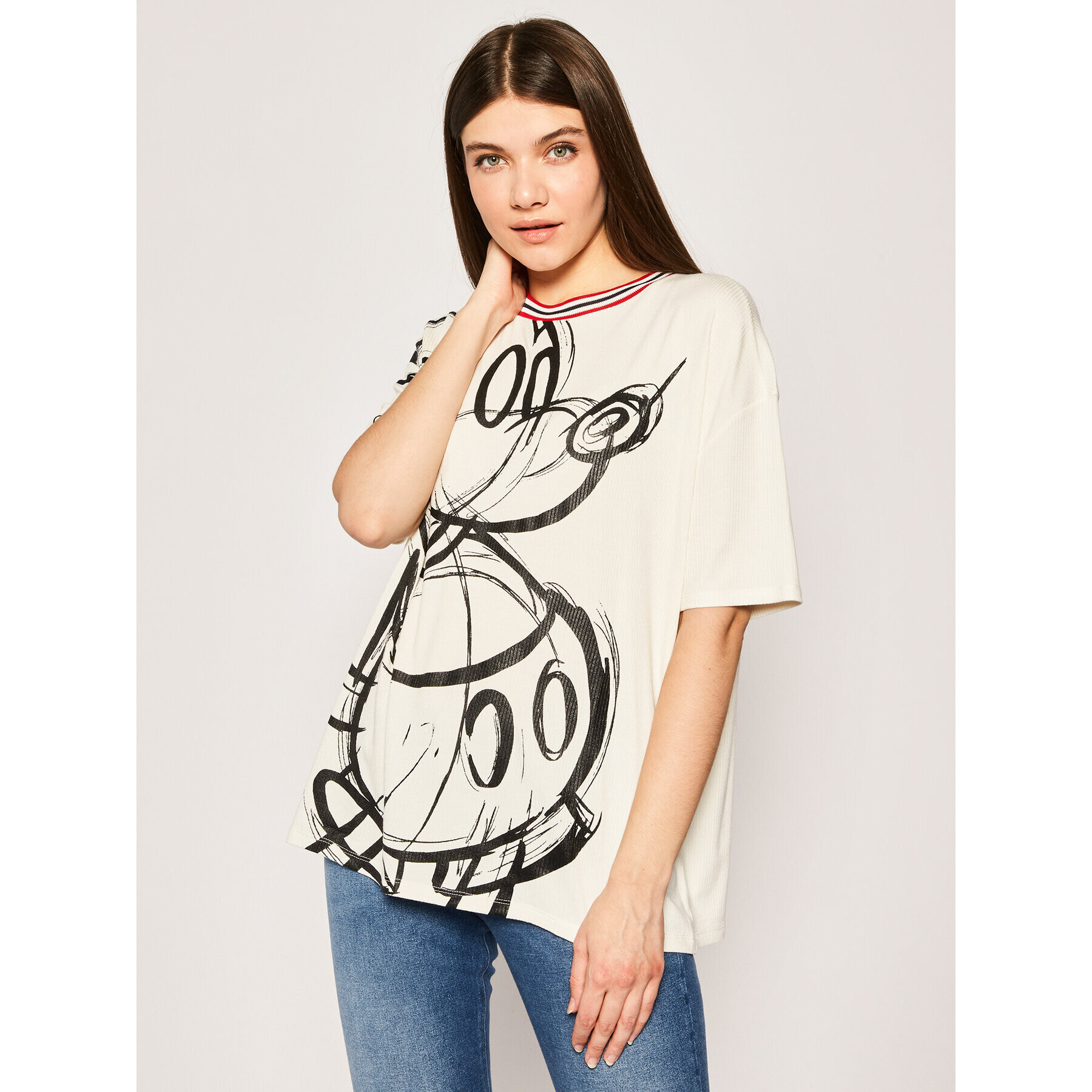 Desigual Tricou Love Mickey 20SWTK59 Bej Regular Fit - Pled.ro