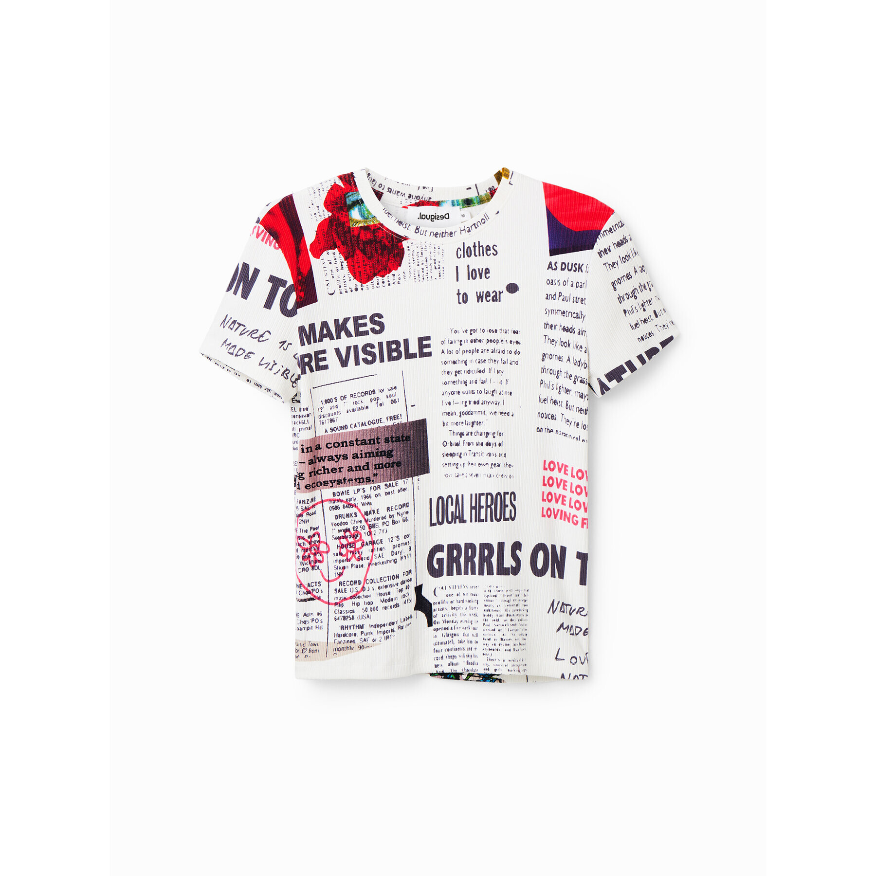 Desigual Tricou Newspaper 23SWTK61 Alb Regular Fit - Pled.ro