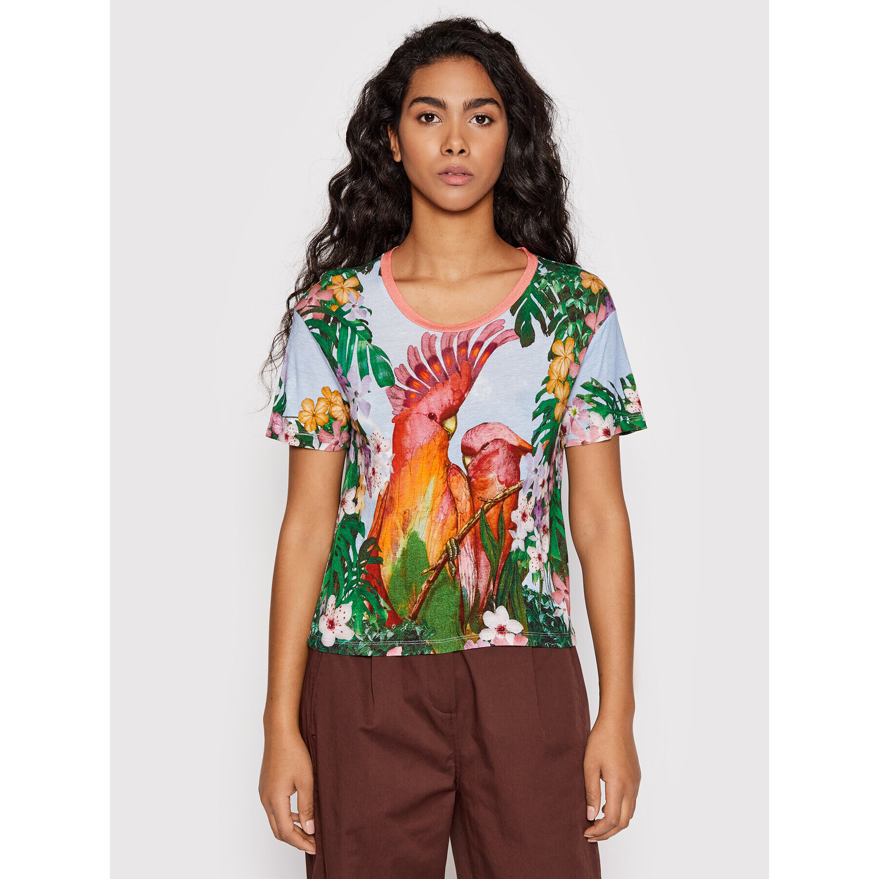 Desigual Tricou Parrot 22SWTKAX Colorat Regular Fit - Pled.ro