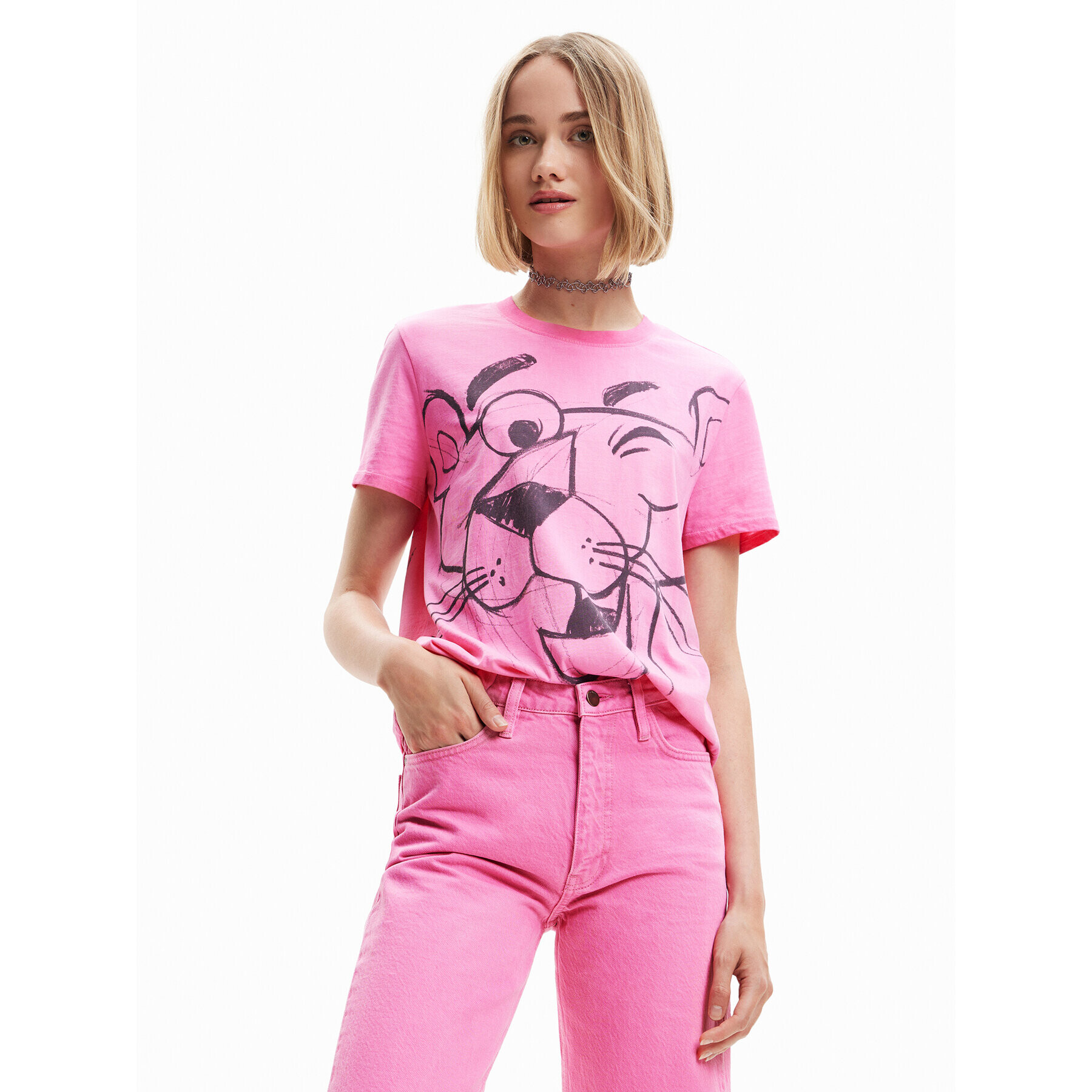 Desigual Tricou PINK PANTHER 23SWTK81 Roz Regular Fit - Pled.ro