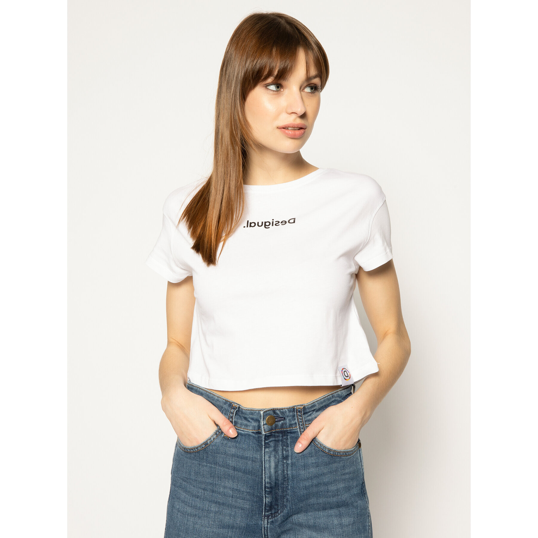 Desigual Tricou Sonar Crop 20SWTKDG Alb Regular Fit - Pled.ro