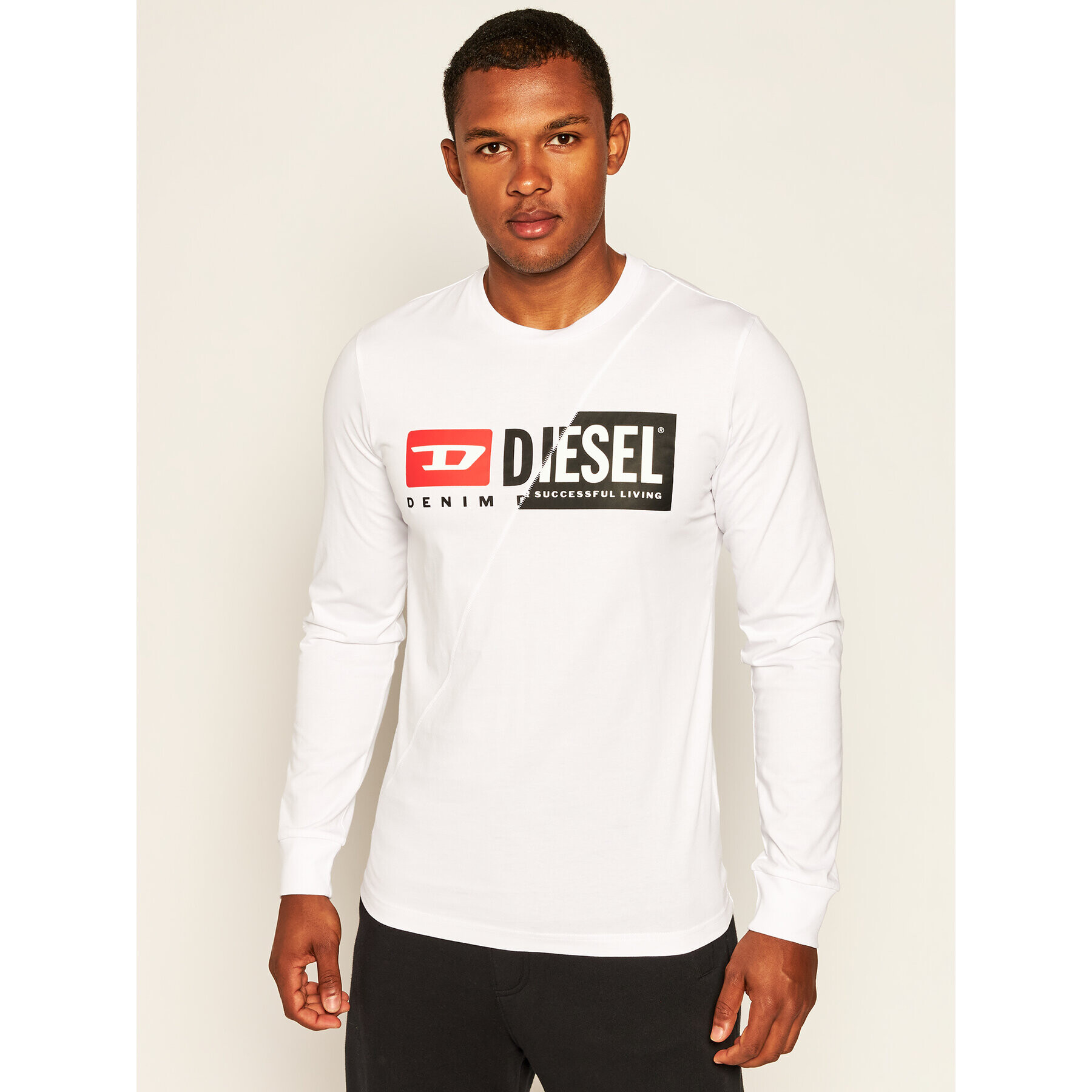 Diesel Longsleeve T-Diego-Ls-Cuty A00351 0091A Alb Regular Fit - Pled.ro