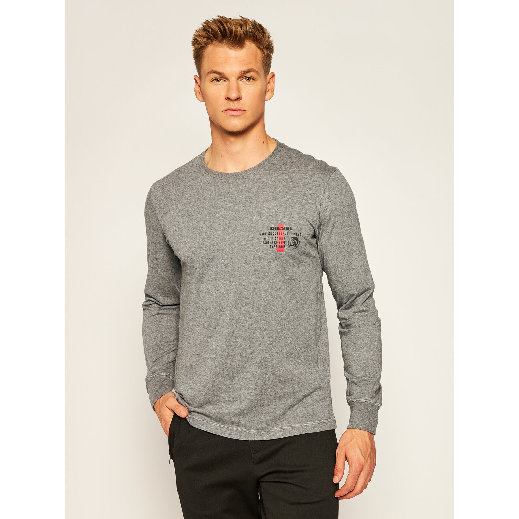 Diesel Longsleeve Umlt-Diegos A01097 0LAYY Gri Regular Fit - Pled.ro