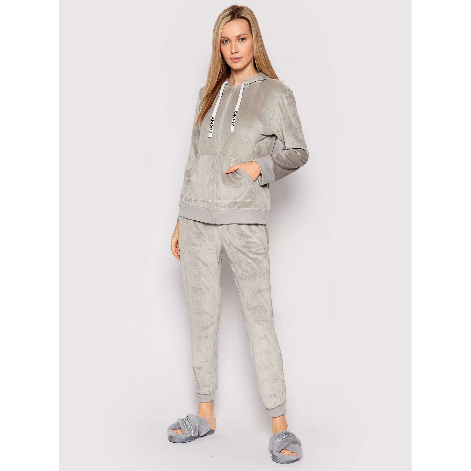 DKNY Pijama YI3022450 Gri Regular Fit - Pled.ro