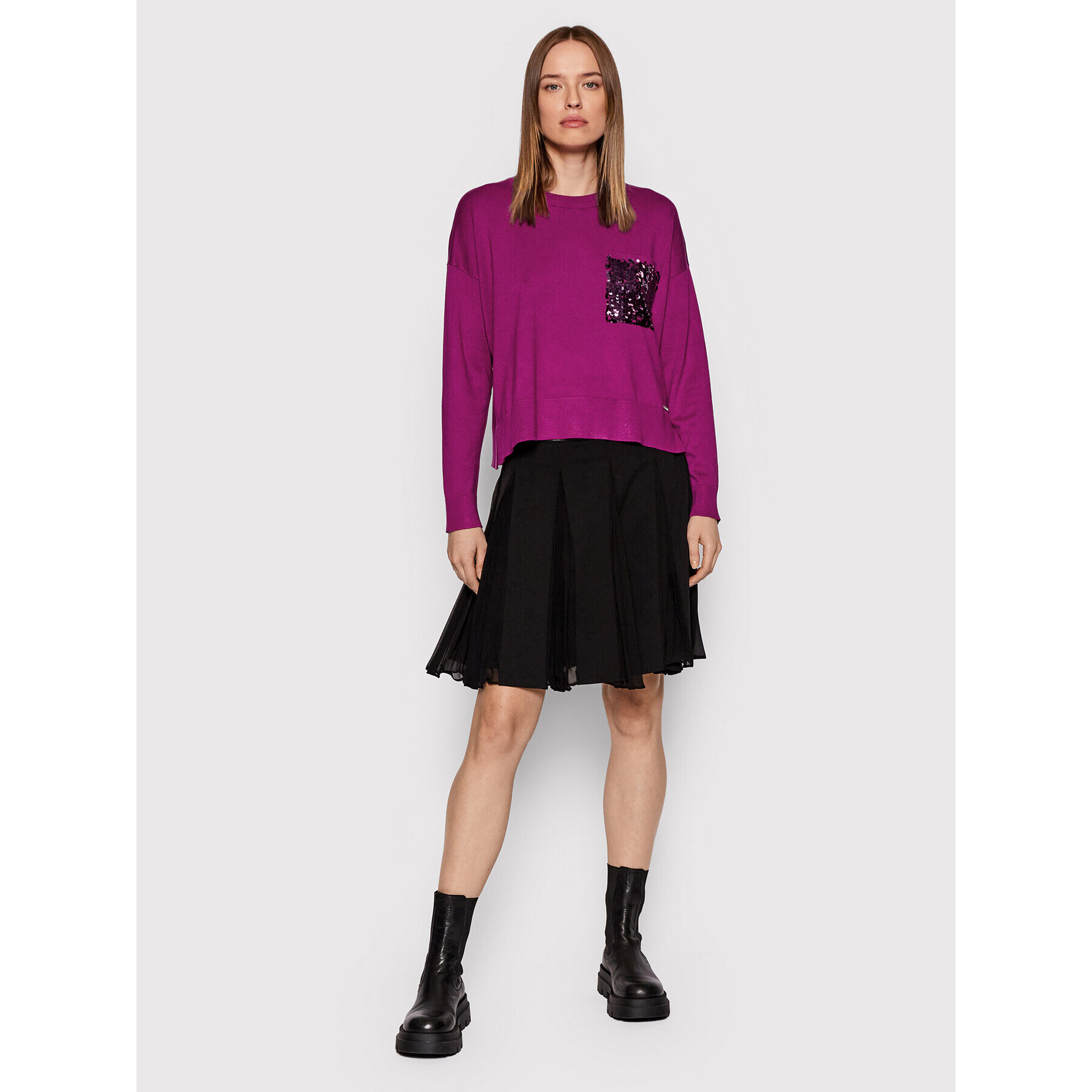 DKNY Pulover P1JSJ055 Violet Relaxed Fit - Pled.ro